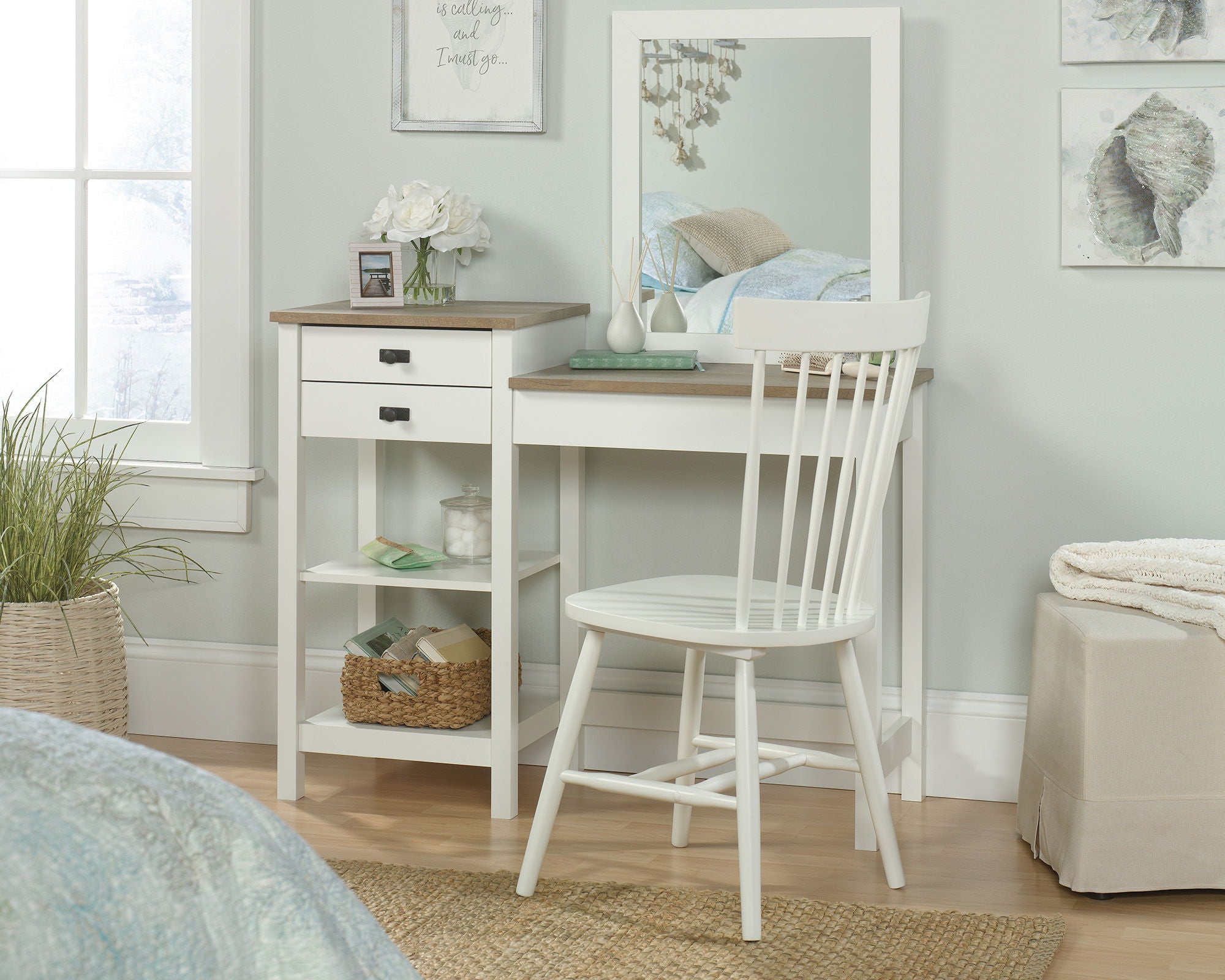 White Bedroom Vanity with Mirror