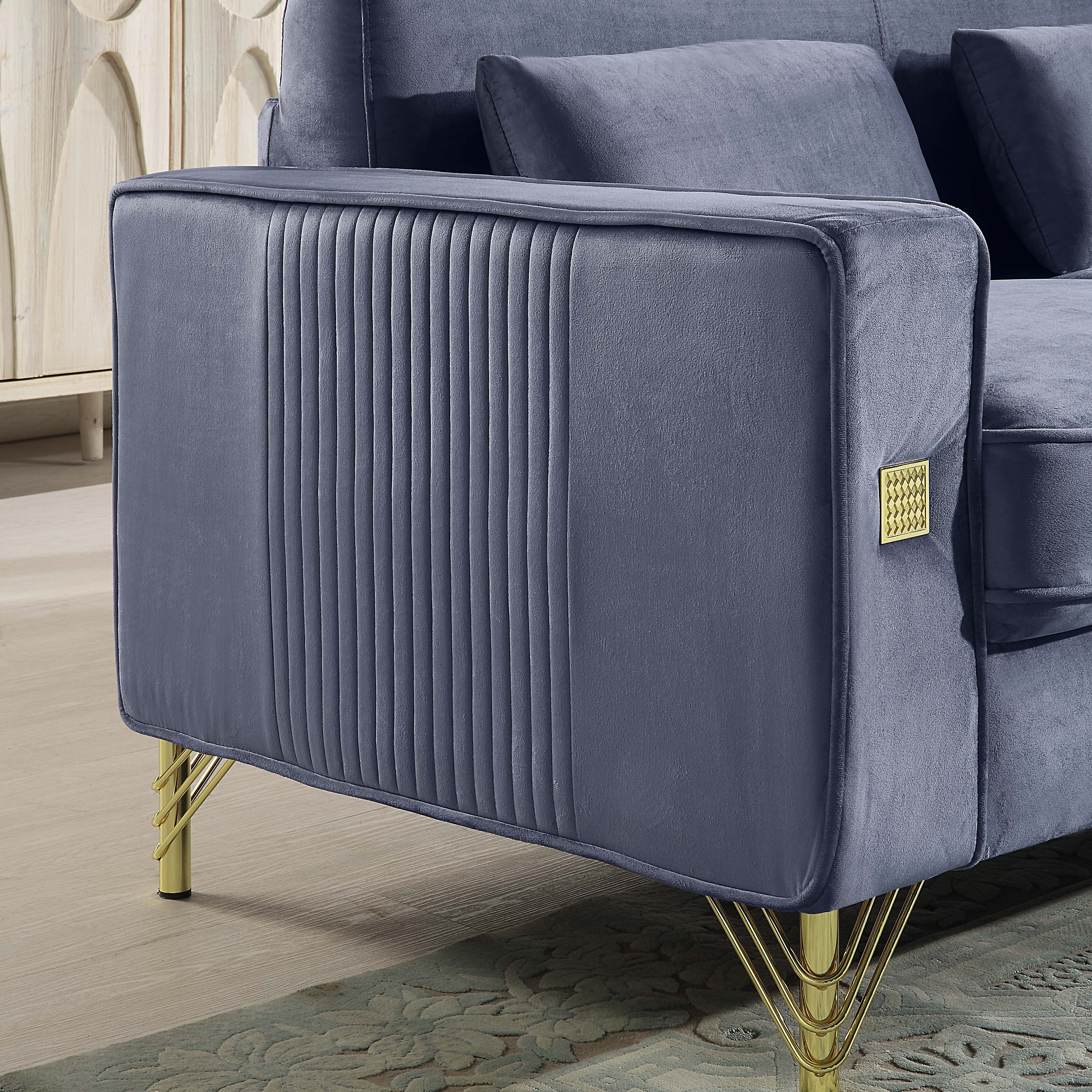 Velvet Loveseat/Sofa with Gold Metal Legs