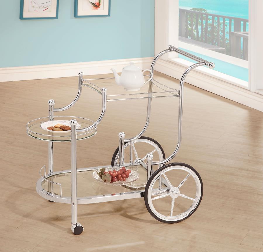 Coaster Fine Furniture Sarandon - 3-Tier Glass Shelf Metal Bar Cart - Chrome | Meri Furniture