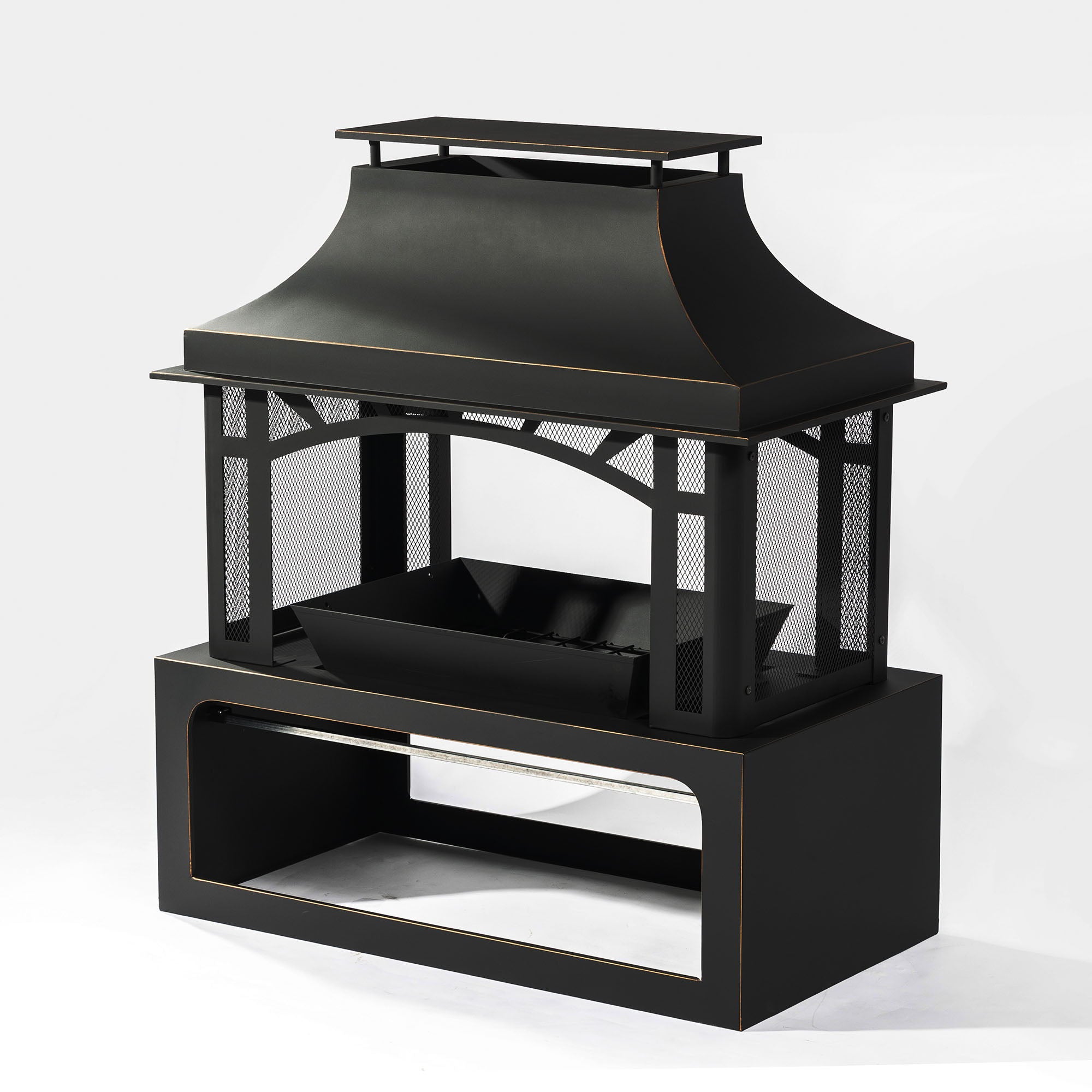 40" Wood Burning Fireplace, 50000 Btu Steel Fire Pit, Wood Burning Chimney For Outside Patio Deck Garden Backyard - Black