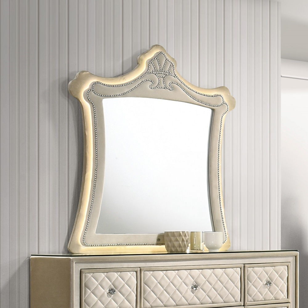 ACME Lucienne - Mirror With LED - Beige Velvet | Meri Furniture