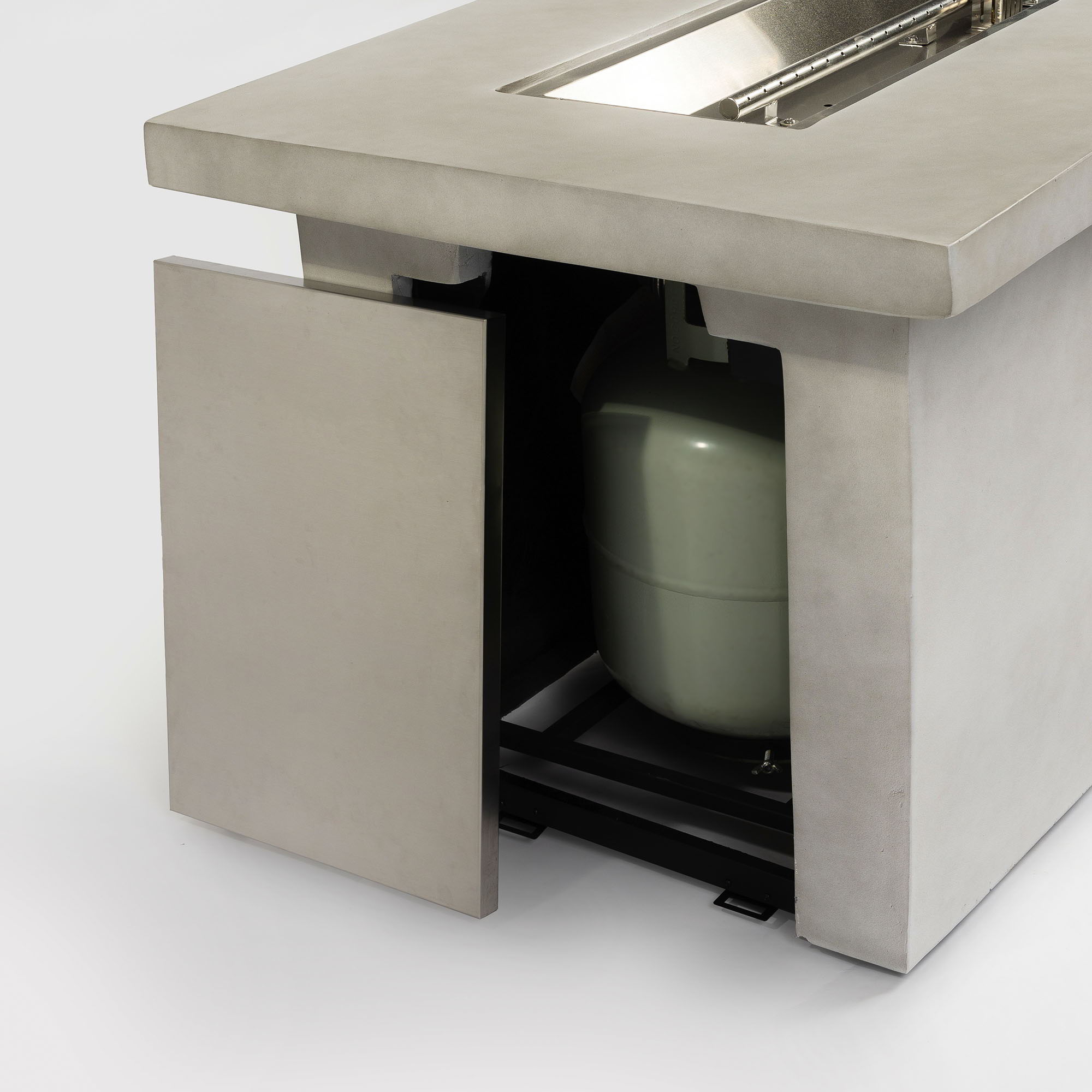 Concrete 60" Rectangular Propane Gas Fire Pit Table With 60000 Btu For Outdoor Spaces - Light Gray