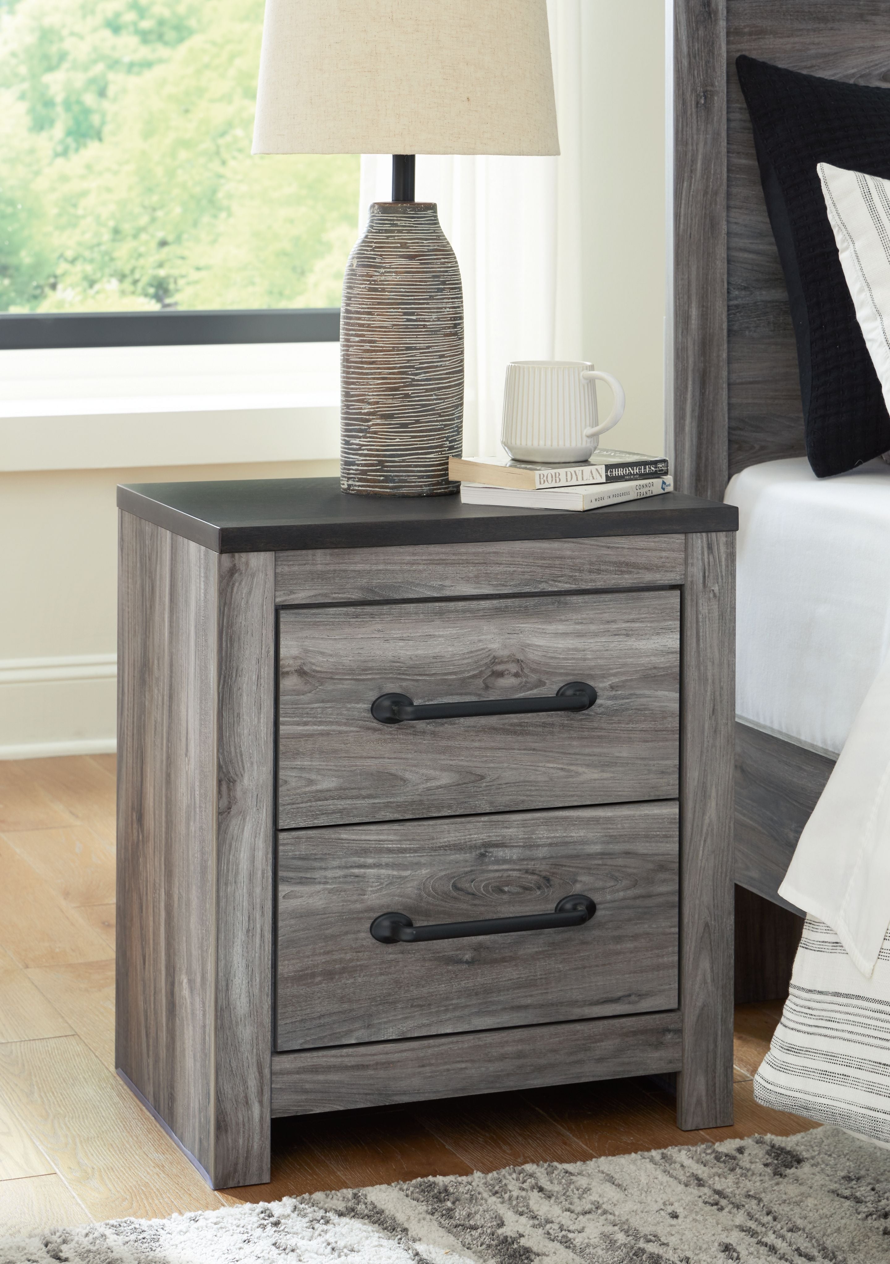 Signature Design by Ashley® Bronyan - Dark Gray - Two Drawer Night Stand | Meri Furniture