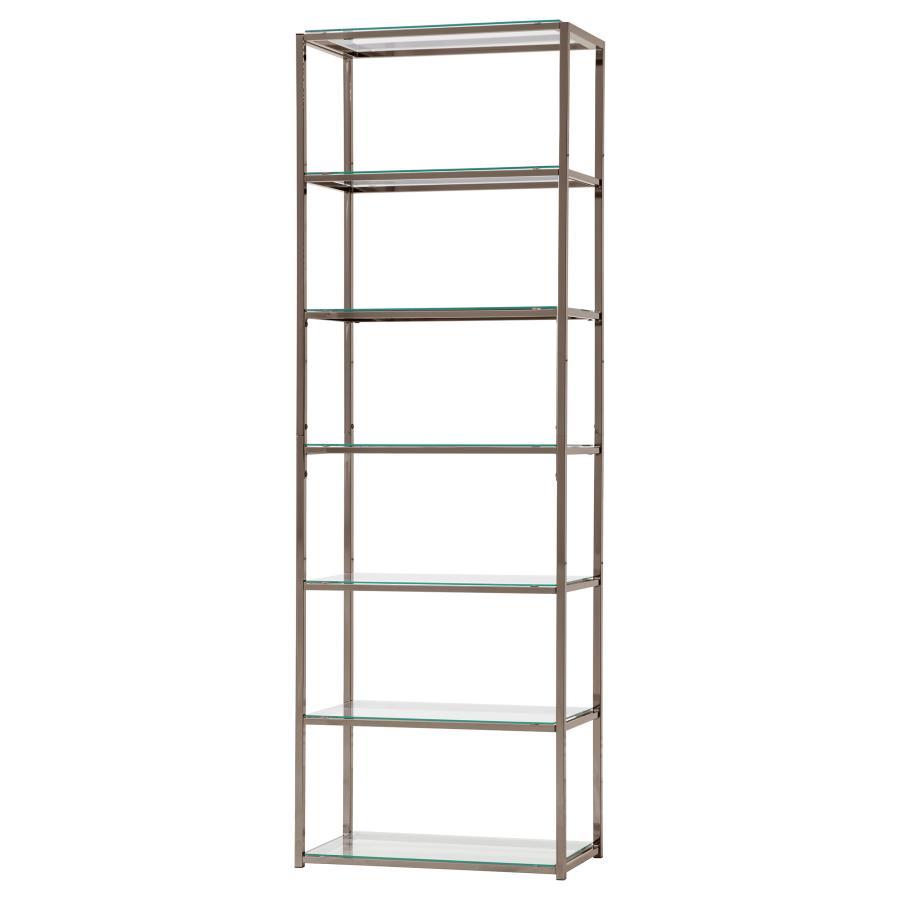 Coaster Fine Furniture Kate - 5-Shelf Glass Bookshelf - Black Nickel | Meri Furniture