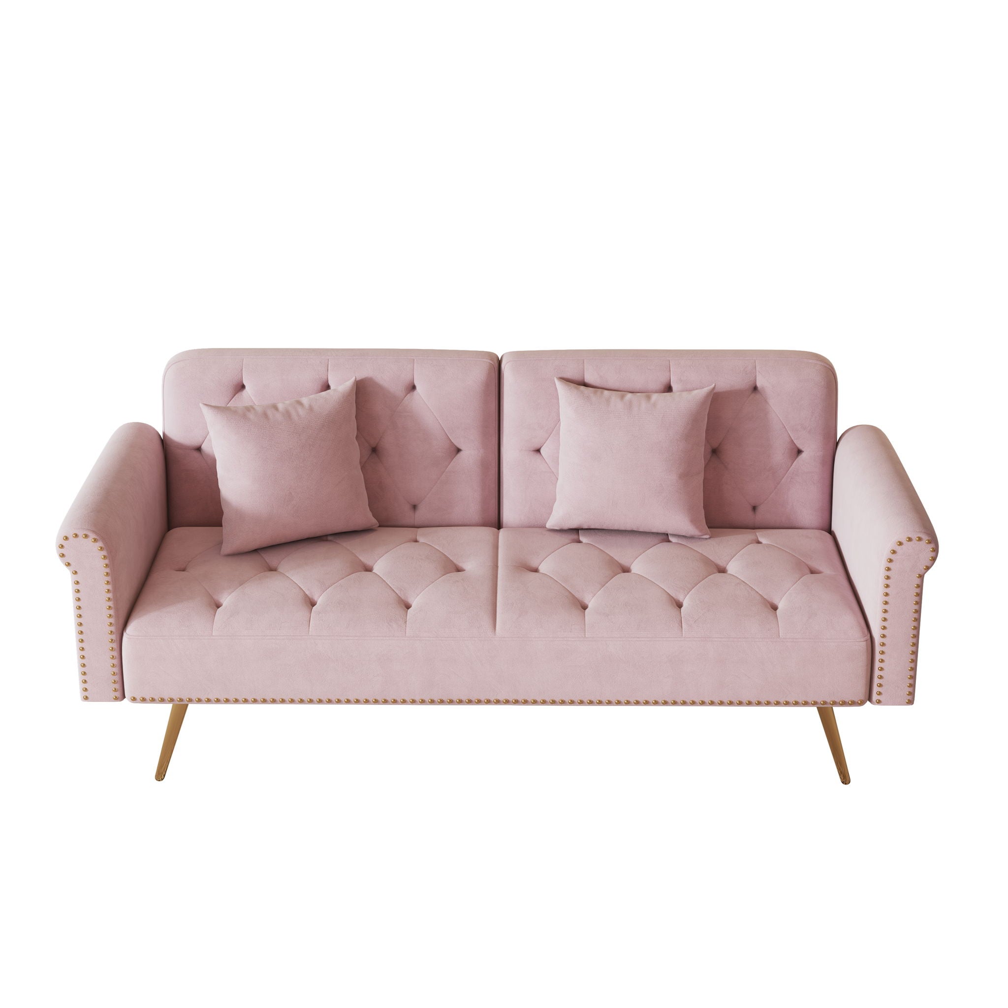 Luxurious Velvet Sofa Bed With Nail Head Trim And Matching Pillow