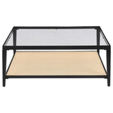 Amherst - Glass Top Metal with Cane Shelf Coffee Table - Black