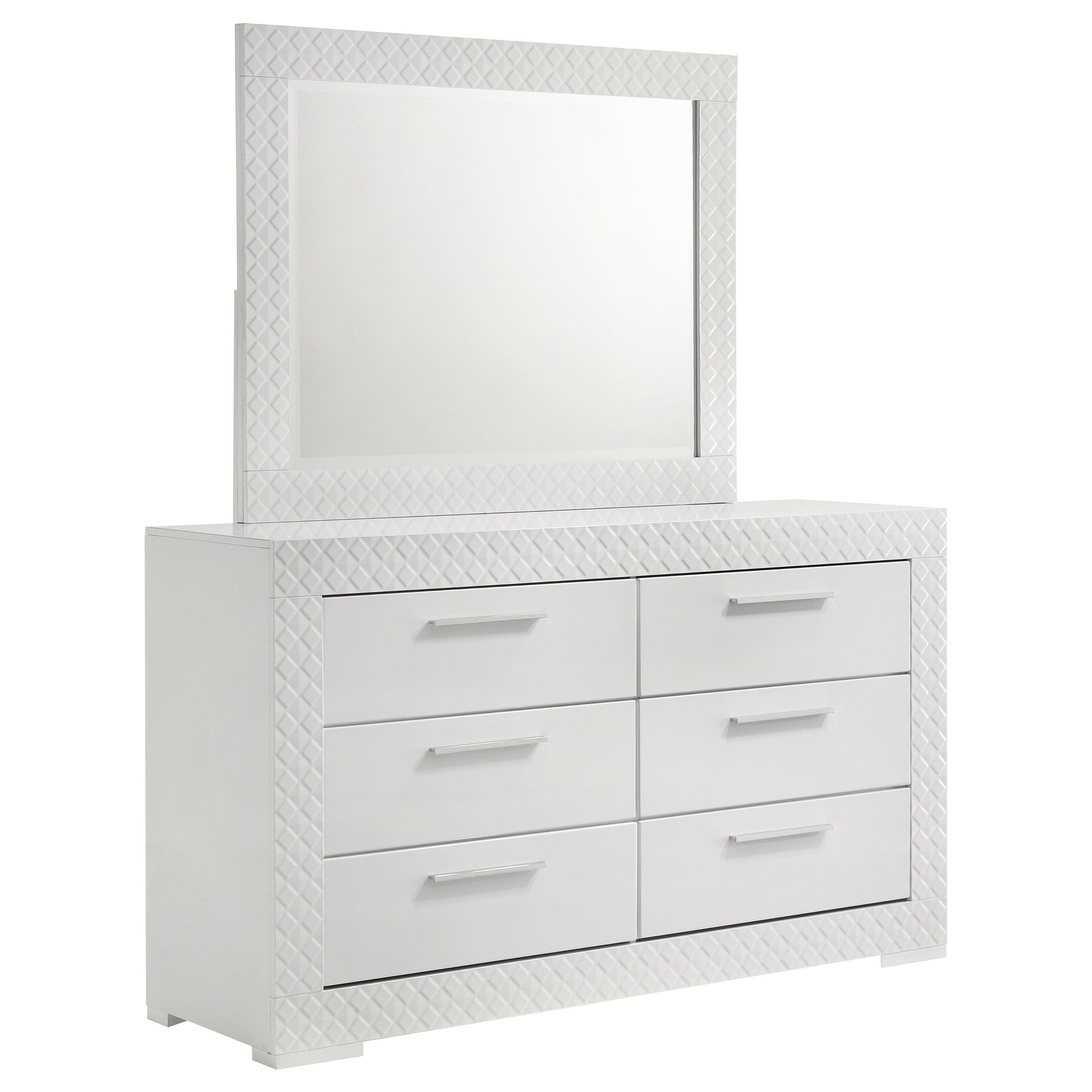 Coaster Fine Furniture Ives - 6-Drawer Dresser And Mirror - White High Gloss | Meri Furniture