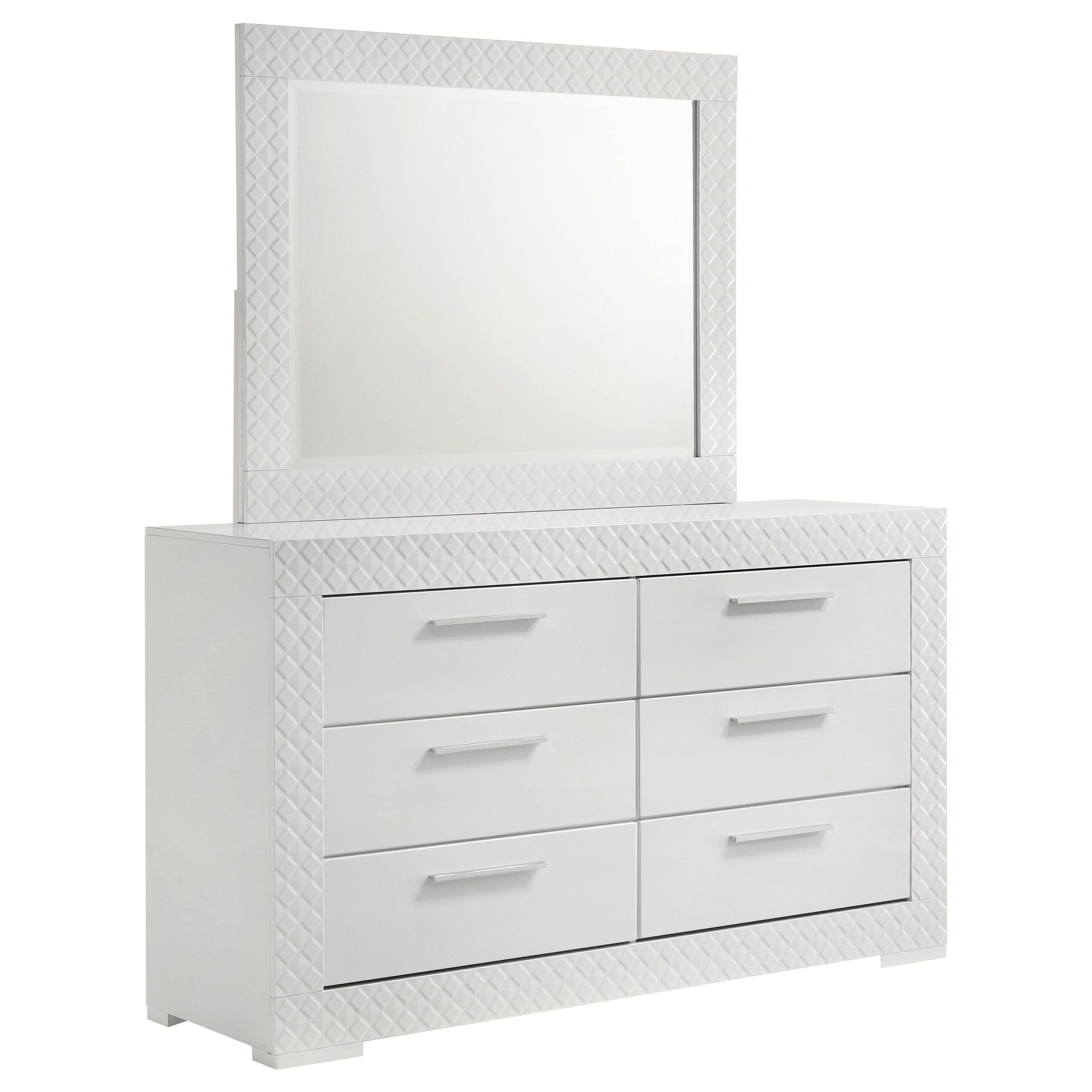 Coaster Fine Furniture Ives - 6-Drawer Dresser And Mirror - White High Gloss | Meri Furniture