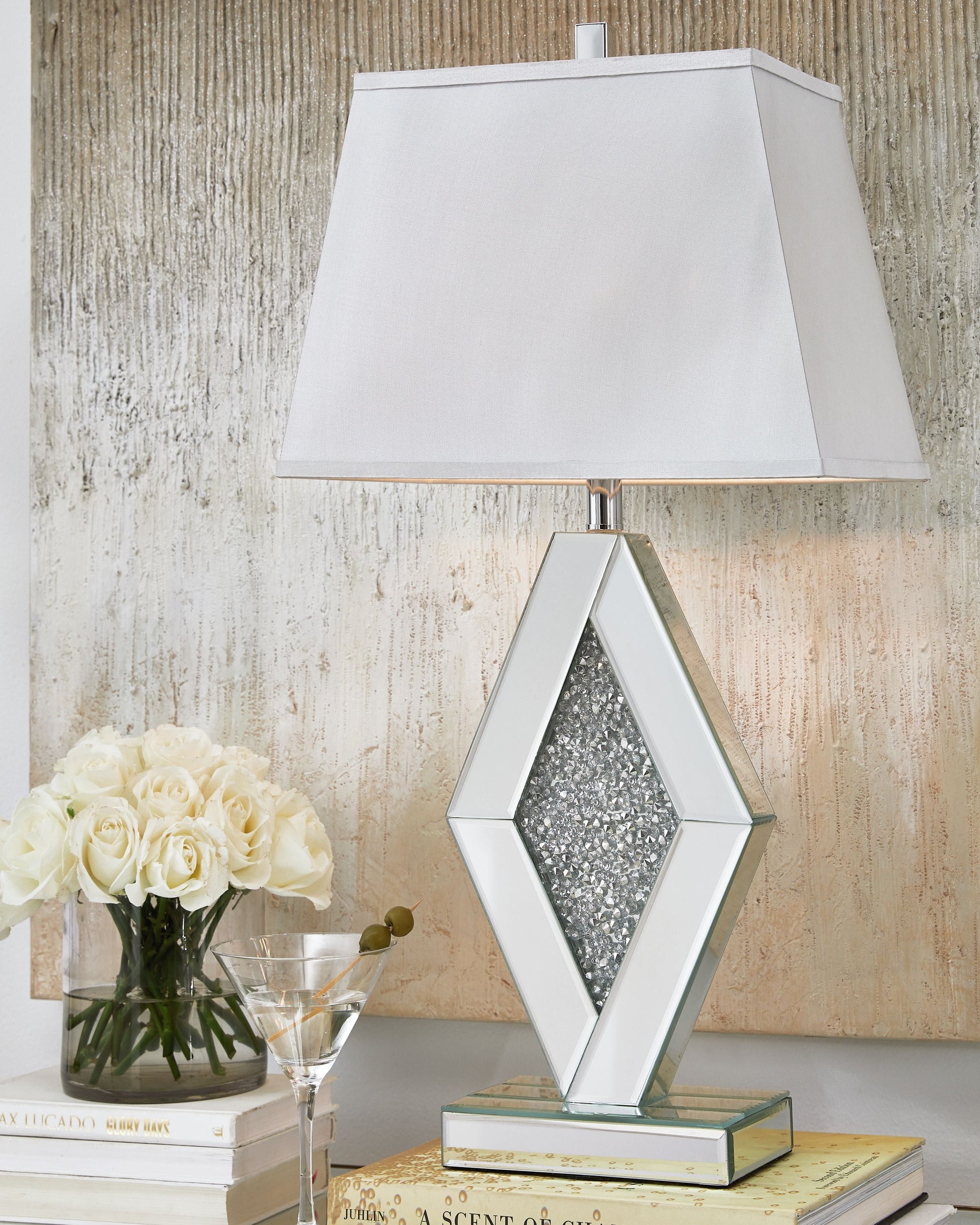 Ashley Furniture Prunella - Silver Finish - Mirror Table Lamp | Meri Furniture