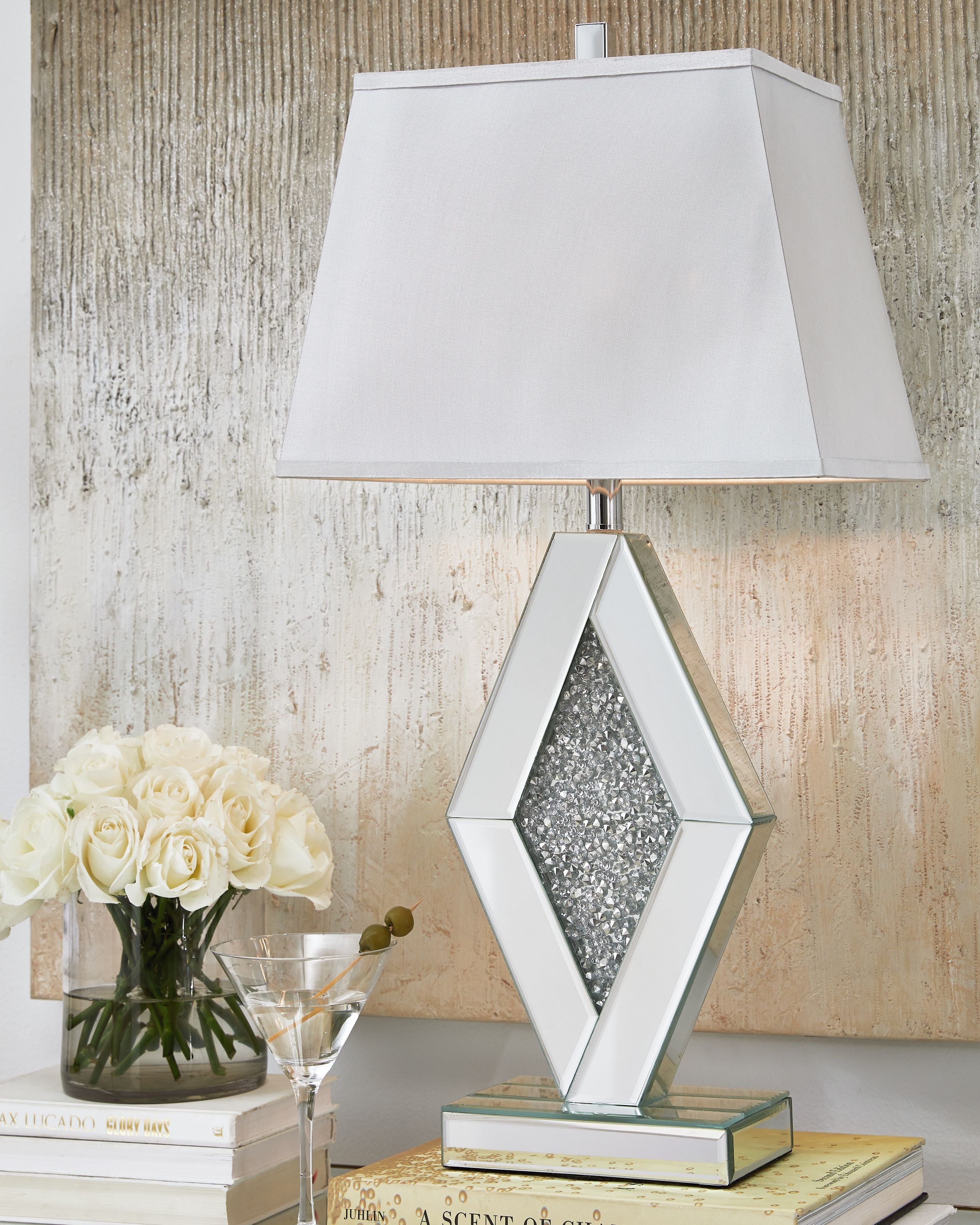 Ashley Furniture Prunella - Silver Finish - Mirror Table Lamp | Meri Furniture