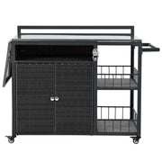 Outdoor Kitchen Island With Storage, Cooking Station, Grill Cart, Foldable Tabletop, And Bottle Opener - Dark Brown