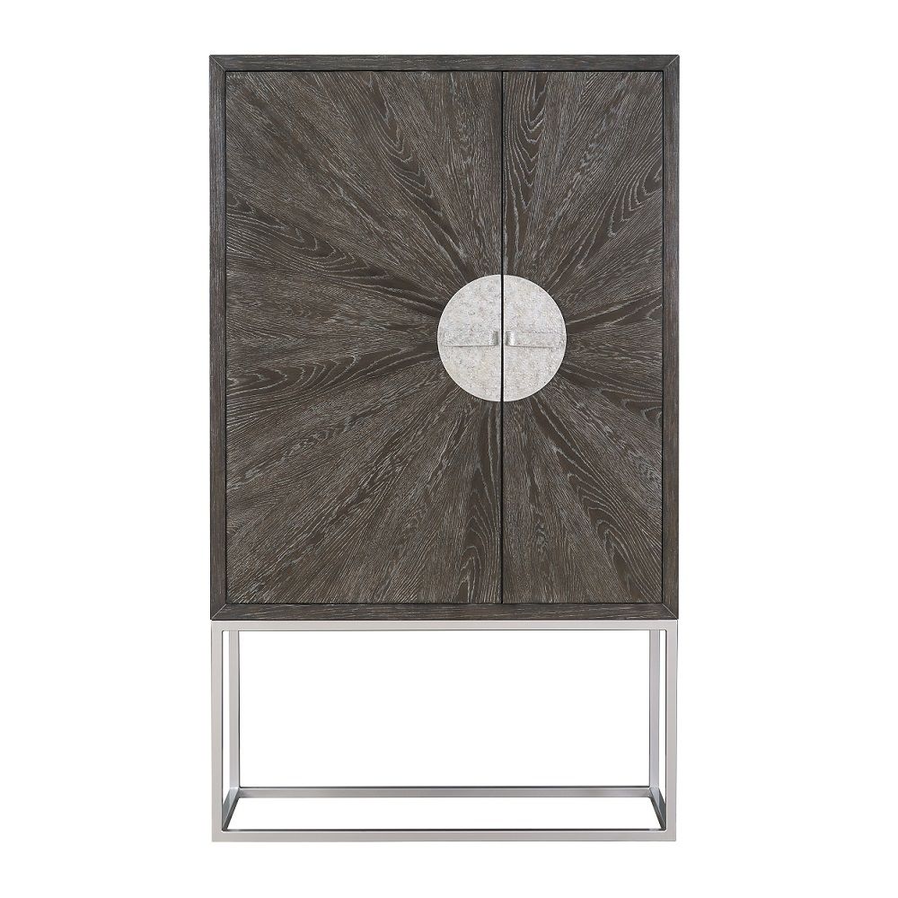 ACME Andra - Bar Cabinet - Hand Brushed Gray Oak & Chrome | Meri Furniture