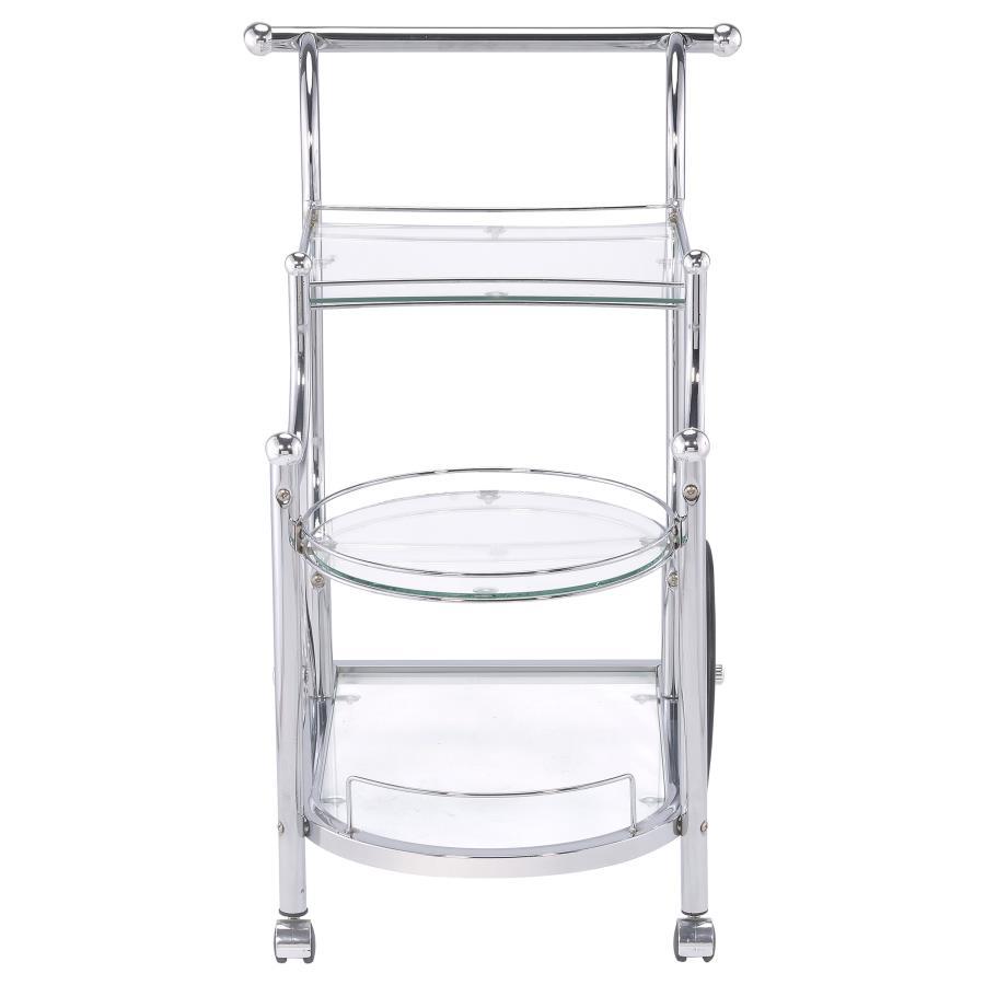 Coaster Fine Furniture Sarandon - 3-Tier Glass Shelf Metal Bar Cart - Chrome | Meri Furniture