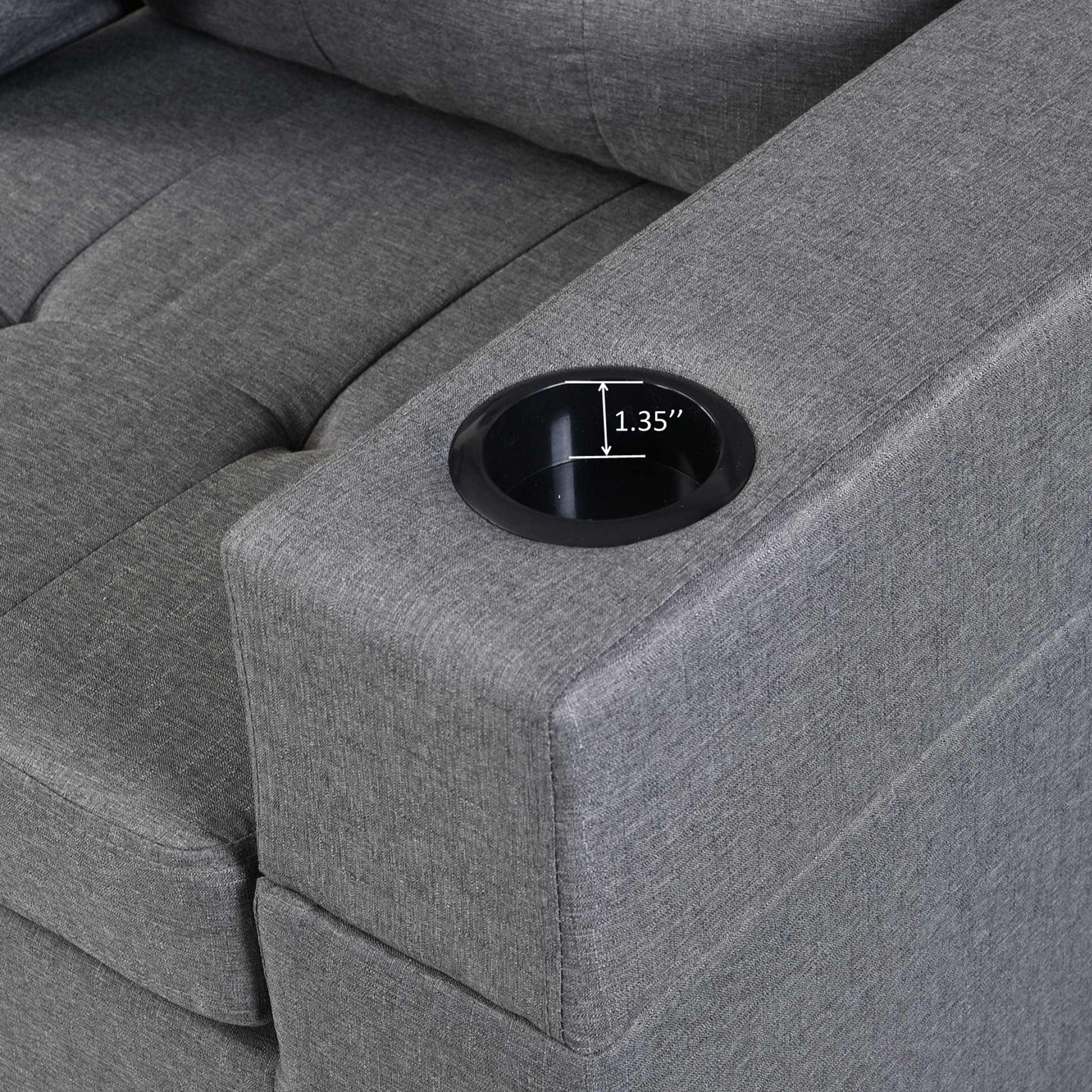 Modern Sectional Sofa Set With L Shape Chaise Lounge, Cup Holder, 4 Seat - Gray