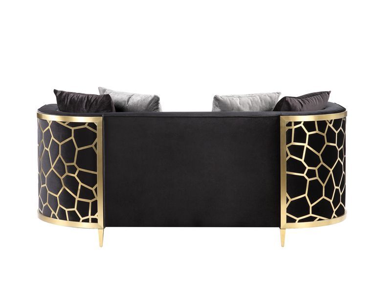 ACME Fergal - Loveseat - Black Velvet & Gold Finish | Meri Furniture