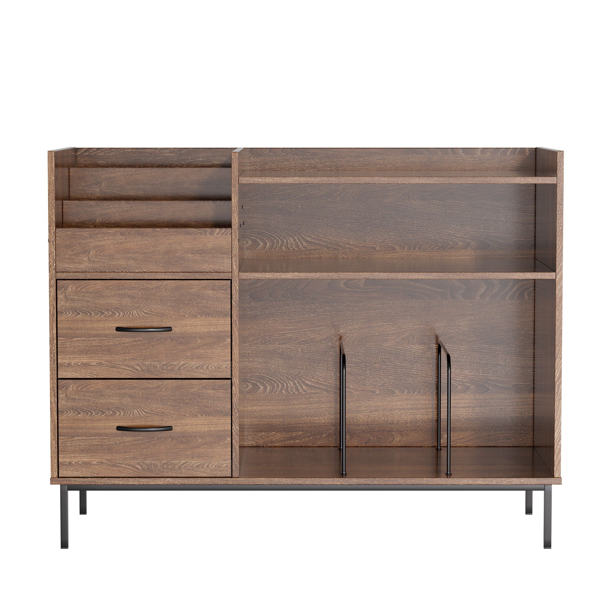 Eco-Friendly Vinyl Record Player Stand With Flip-Top Storage, Media Console With Dual Outlets And Dustproof Drawers