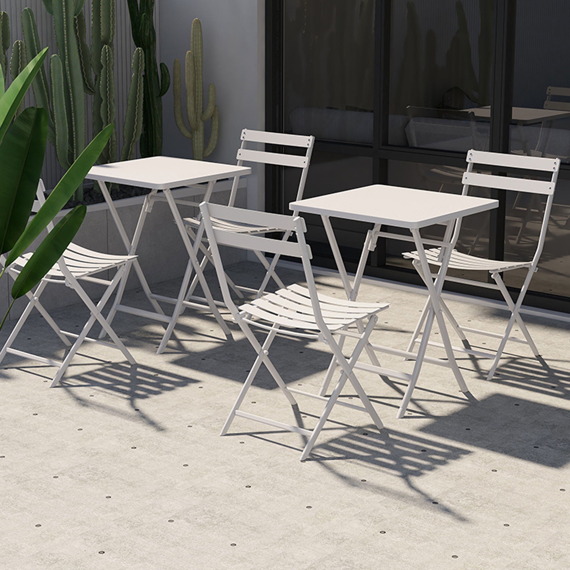 3 Piece Patio Bistro Set Of Foldable Square Table And Chairs