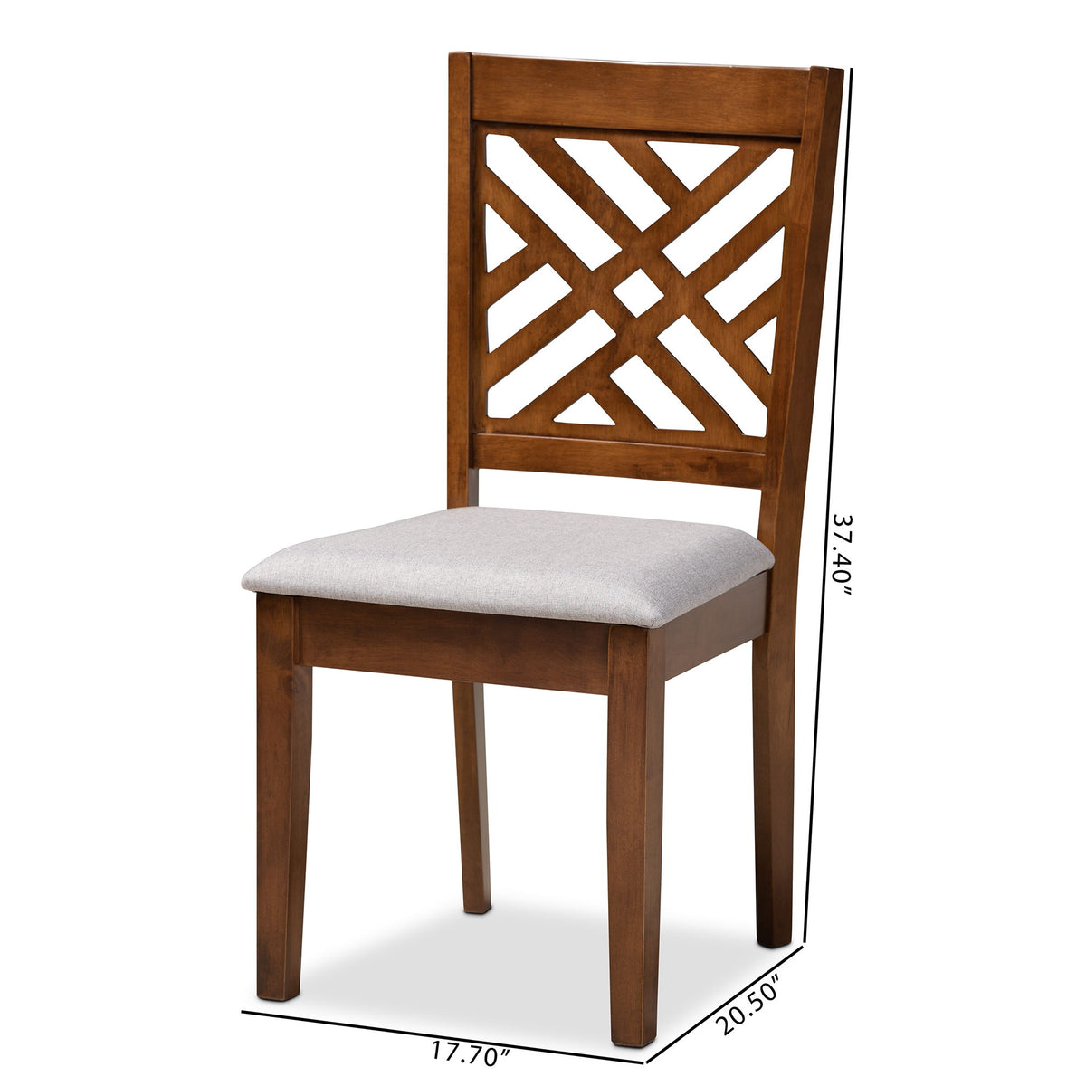 Caron Modern and Contemporary Grey Fabric Upholstered Walnut Brown Finished 4-Piece Wood Dining Chair Set Set
