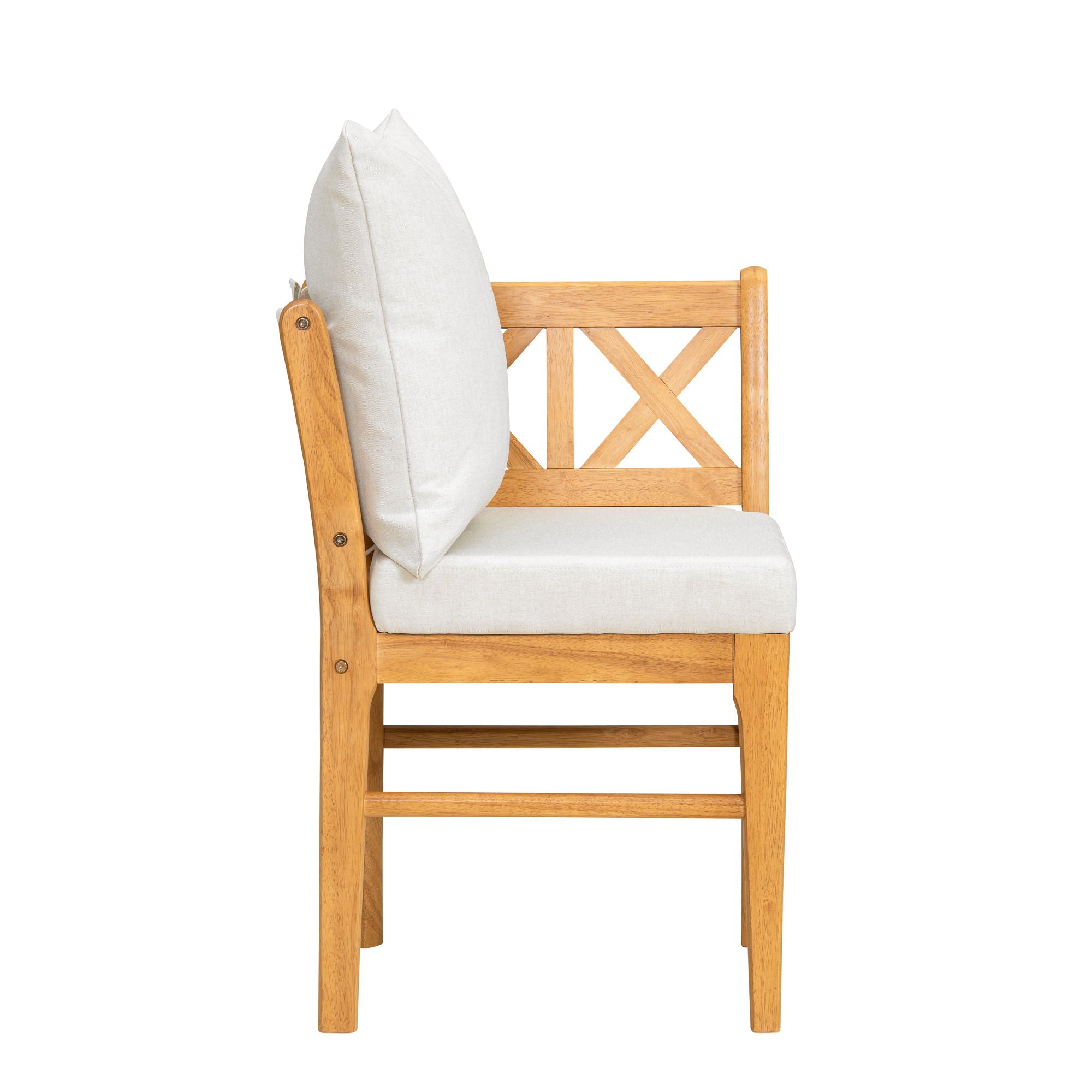 Farmhouse Modern Dining Corner Chairs (Set of 2) With Handwoven Rattan Backrests And Solid Wood Legs - Natural / White