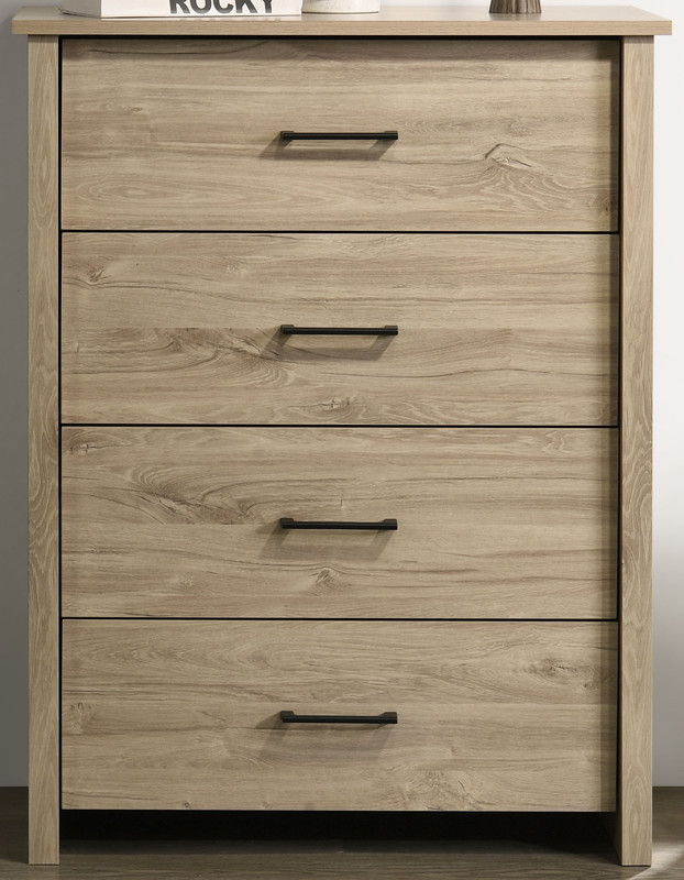 Celeste 32"W Light Oak Finish 4-Drawer Chest with Black Handles