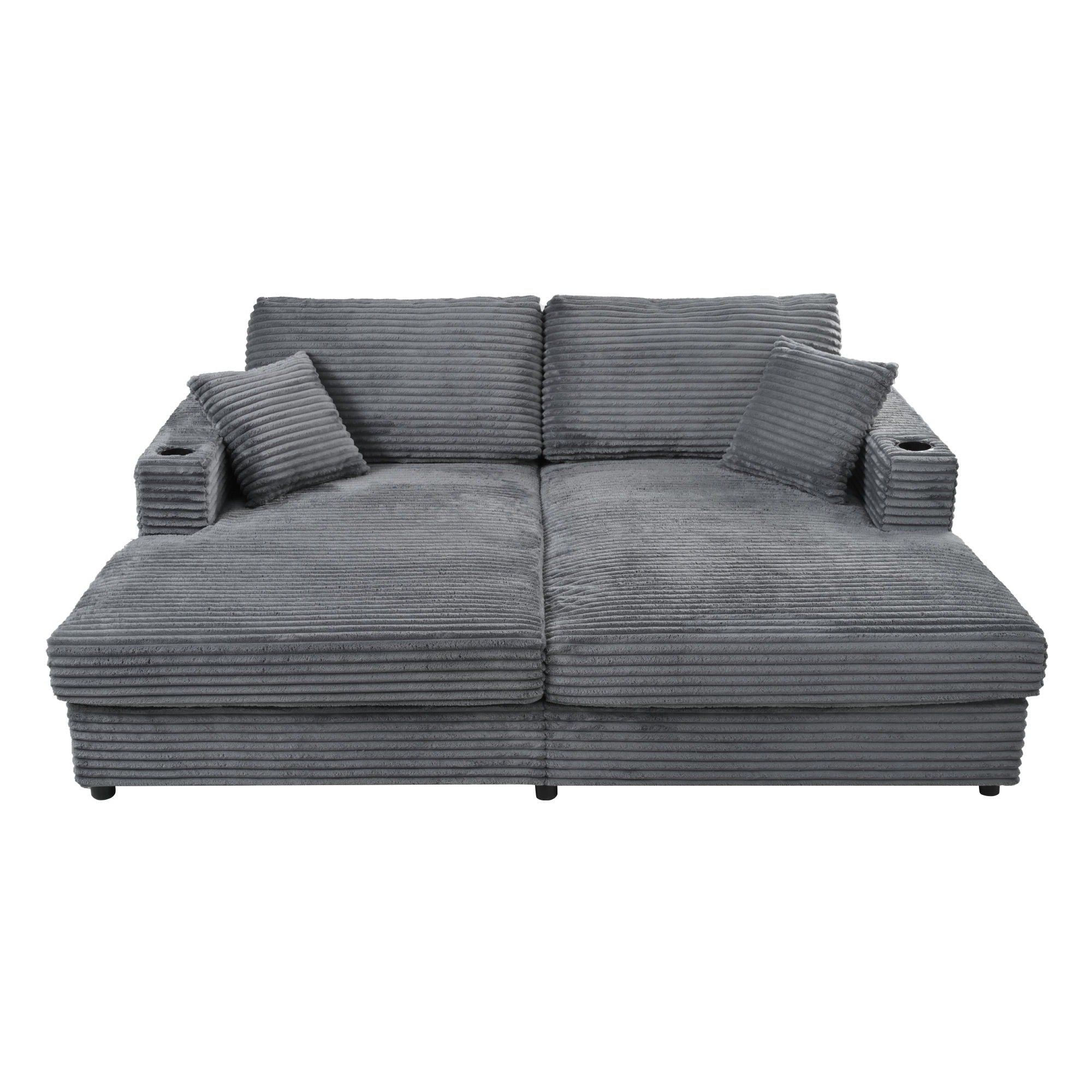 Oversized Loveseat Chaise With 2 USB Ports, 2 Cup Holders And 2 Throw Pillows