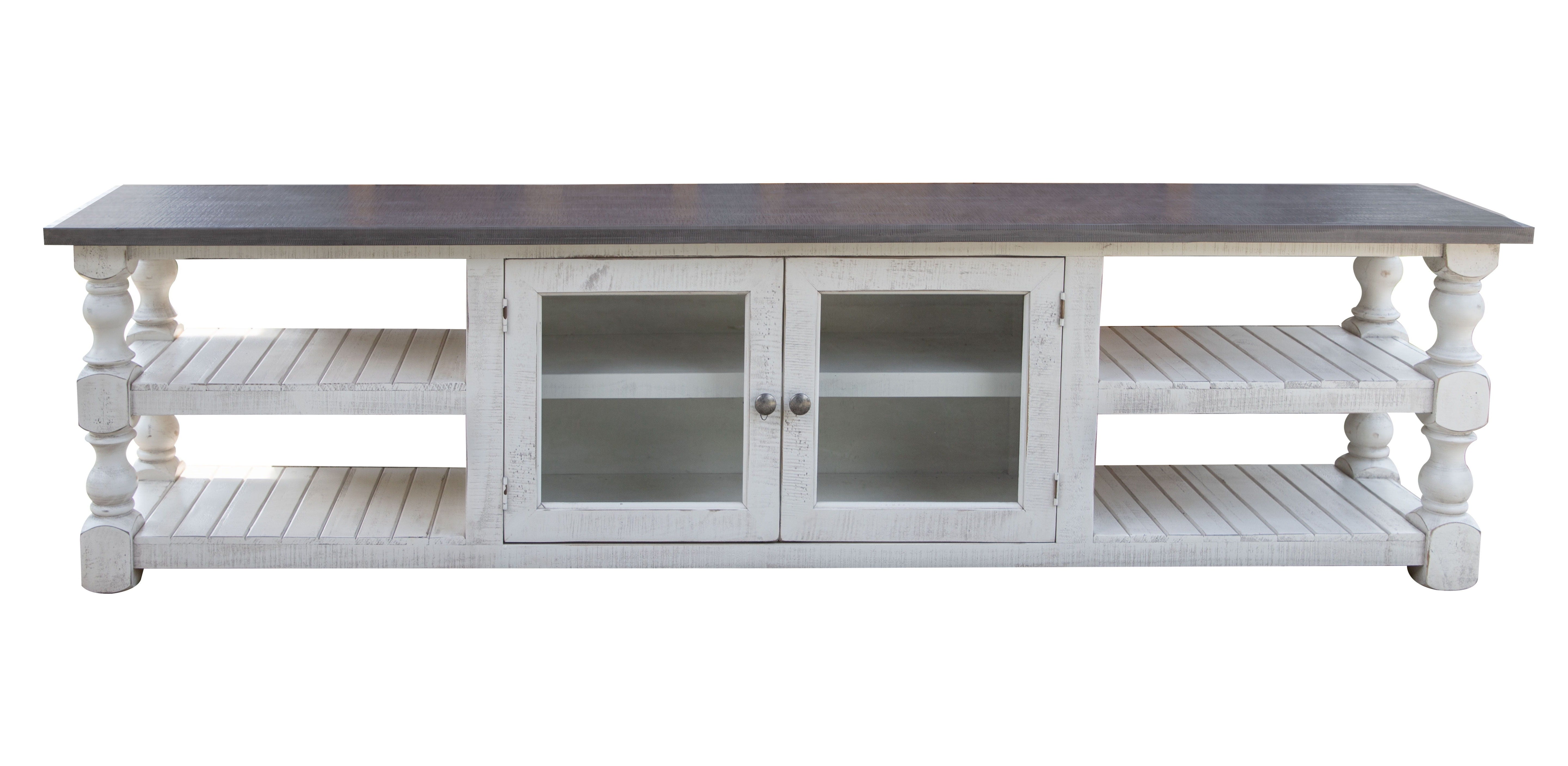 International Furniture Direct Stone - 93" TV Stand - Antiqued Ivory / Weathered Gray | Meri Furniture