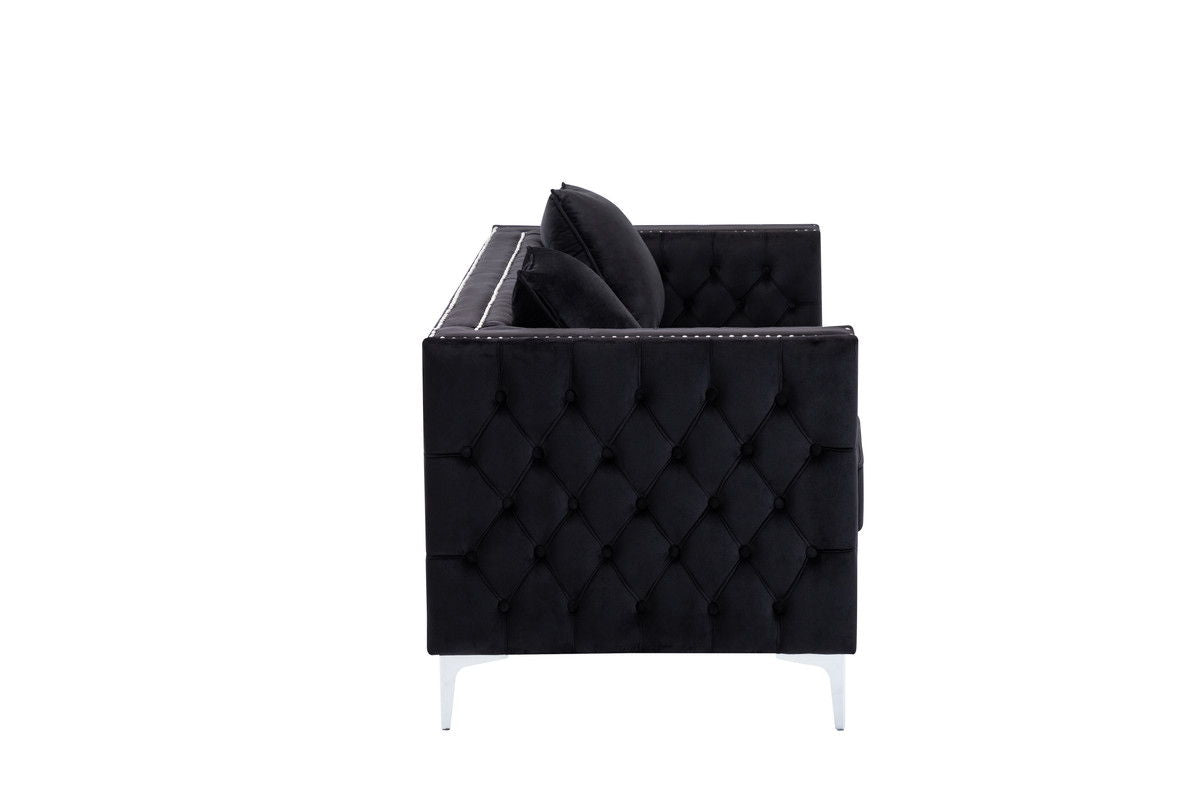 Lorreto 86"W Black Velvet Sofa
