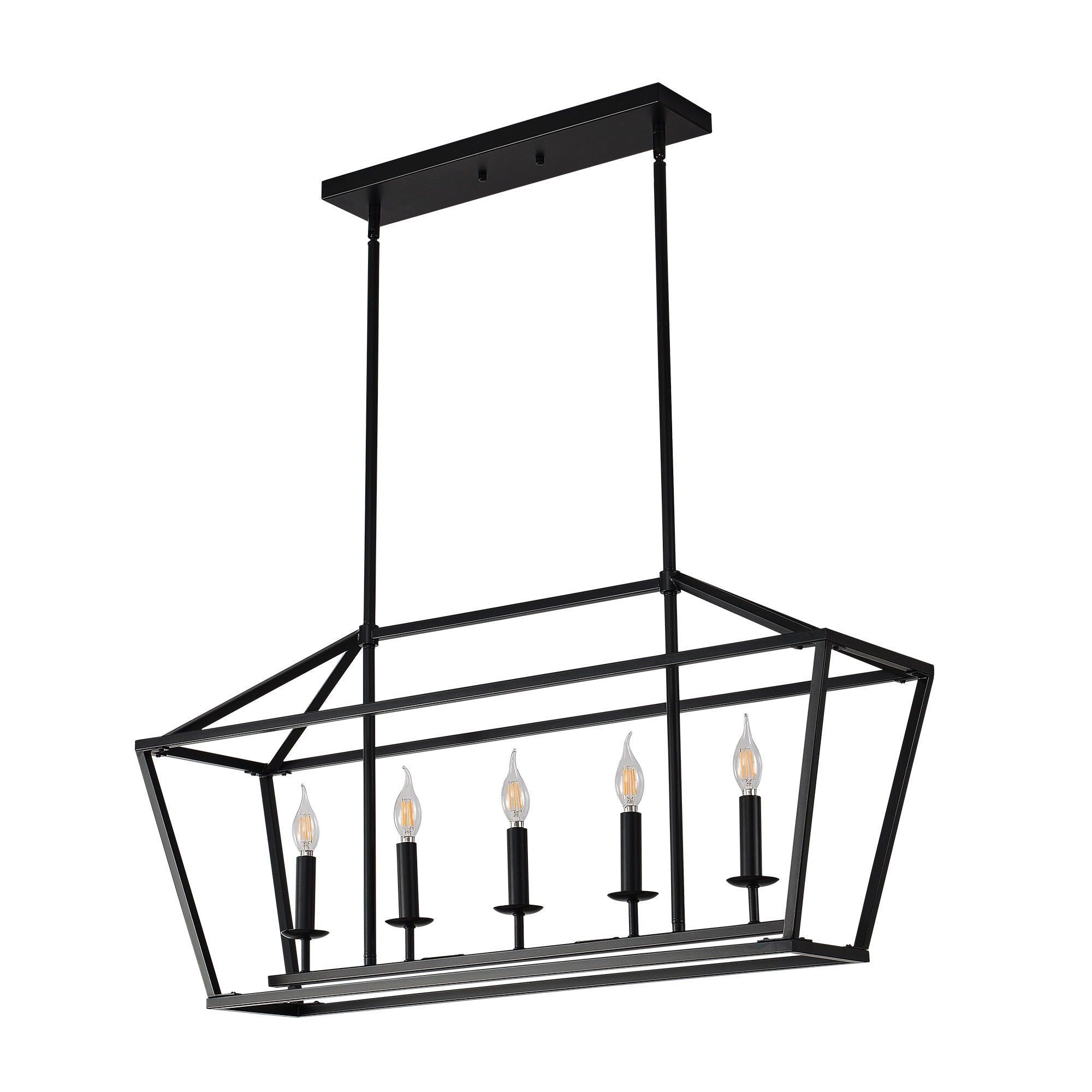 5 Light Farmhouse Kitchen Island Lighting, 5 Light Industrial Linear Chandelier For Dining Room Metal Hanging Pendant Light Fixture For Bedroom Living Room Hallway Conference Room - Matte Black