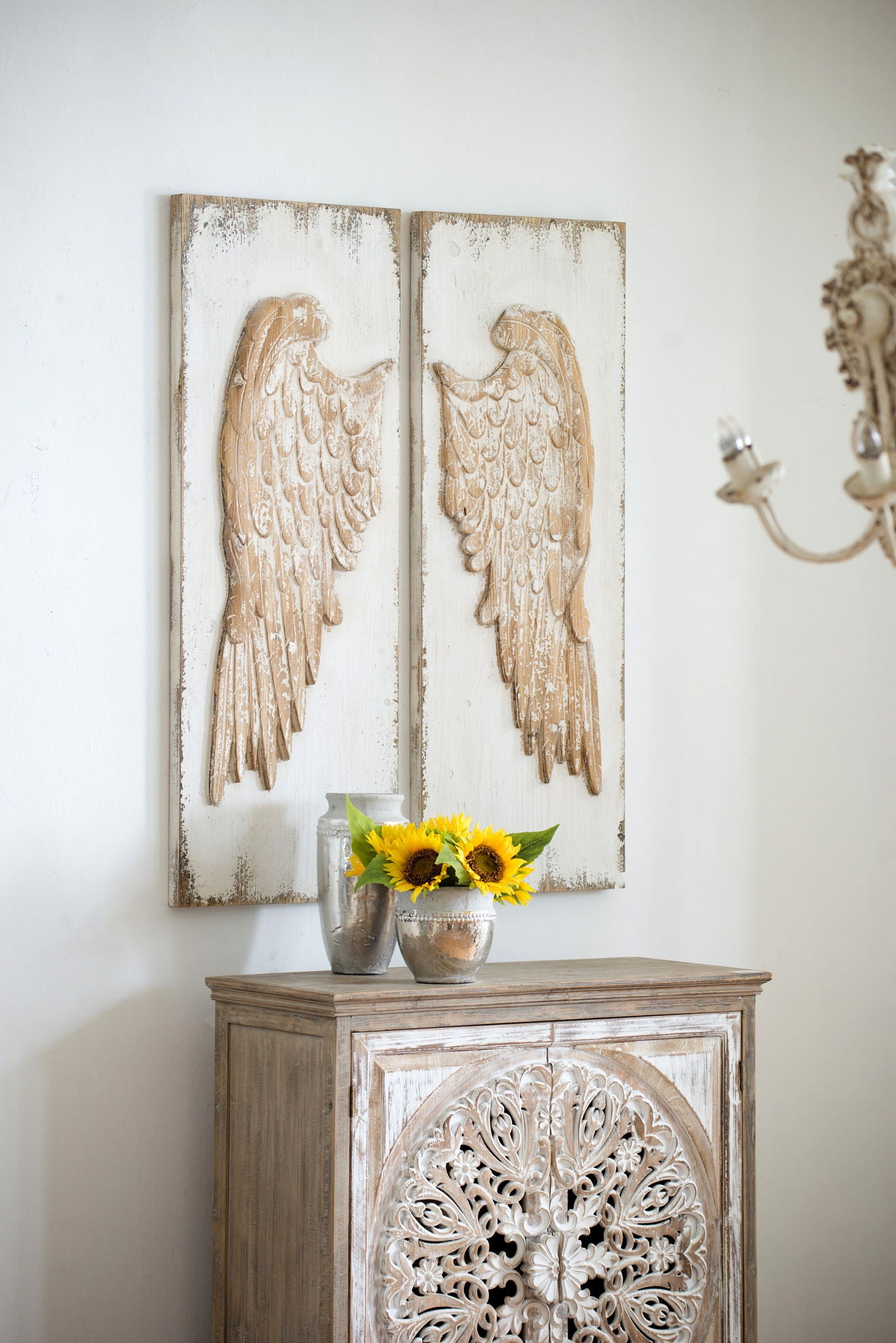 Feather Wing Wall Panels With Distressed, Rectangle Hanging Wall Art (Set of 2) - Multicolor