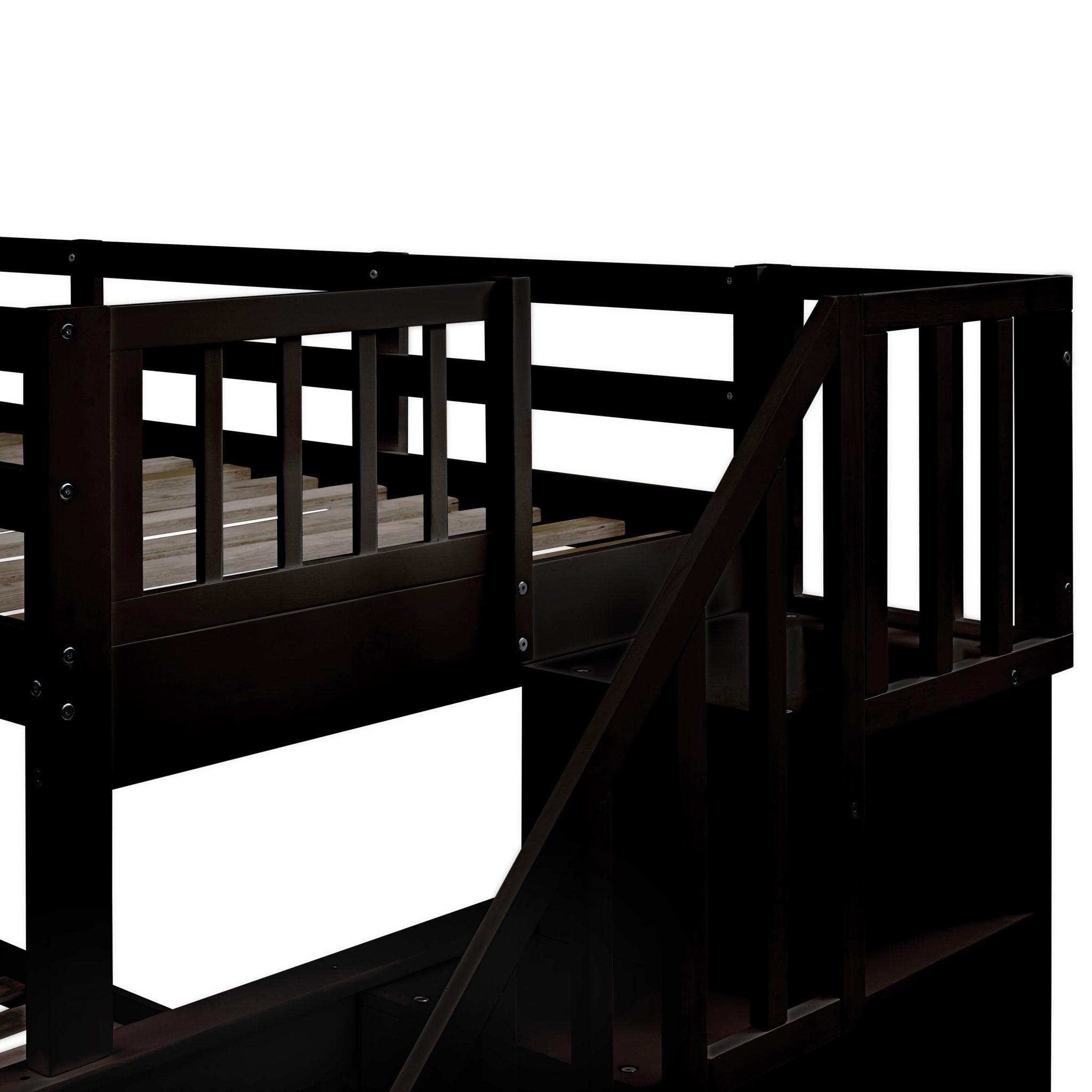 Bunk Bed With Twin Size Trundle, Storage And Guard Rail For Bedroom