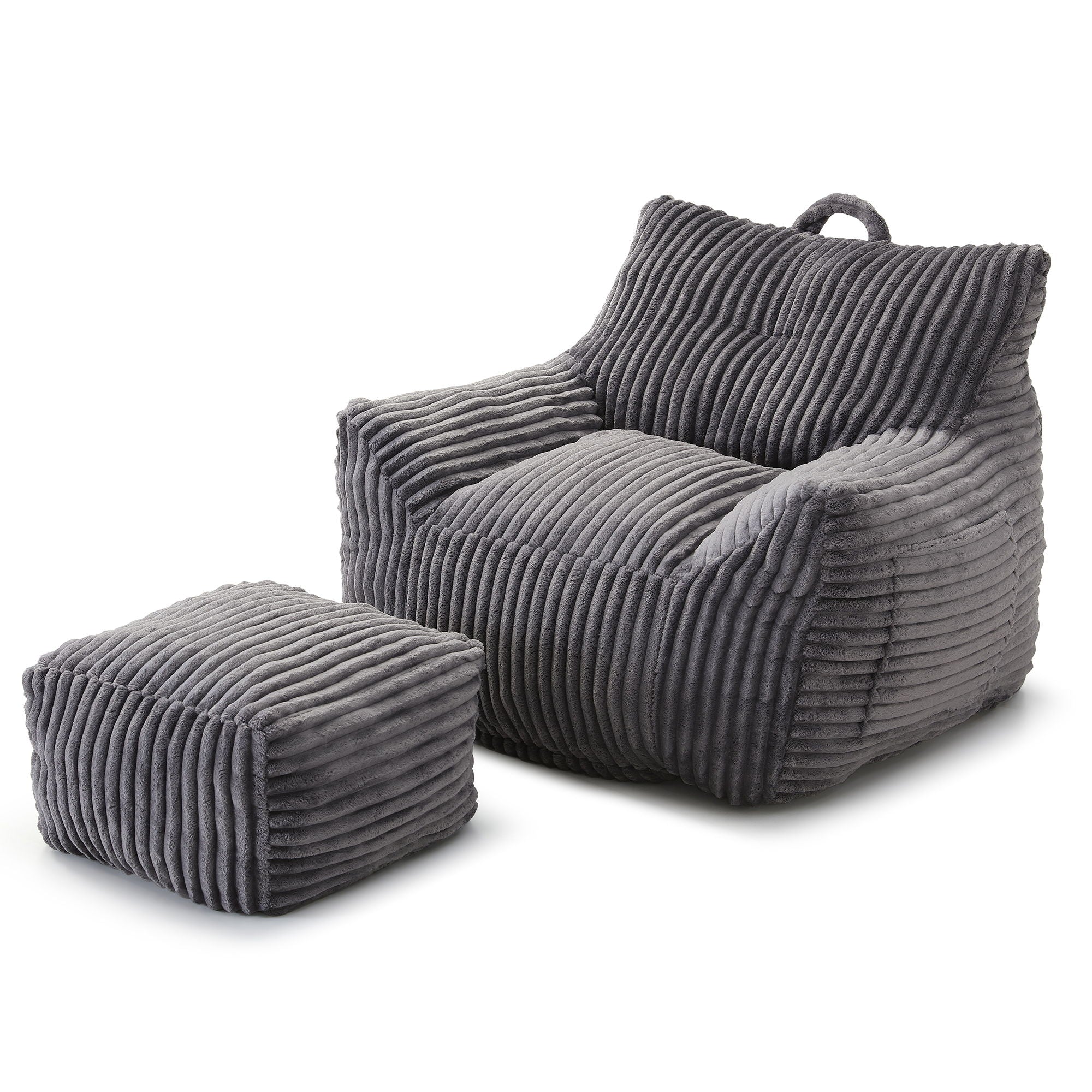 Giant Plush Bean Bag Chair With Armrests And Footstool