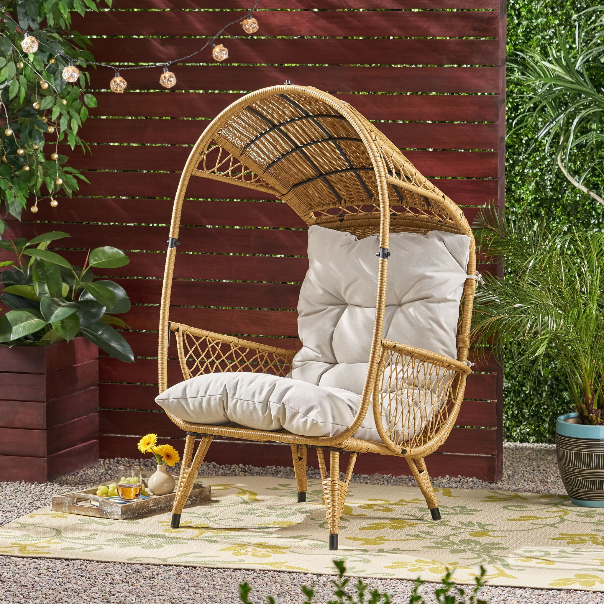 Outdoor Wicker Standing Basket Chair With Cushion