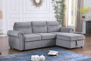 Ashton 96.5"W Gray Velvet Fabric Reversible Sleeper Sectional Sofa Chaise