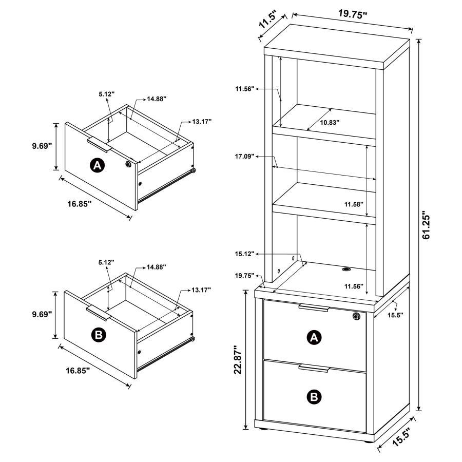 Westpark - 3-Shelf Bookcase USB And Lockable Drawer