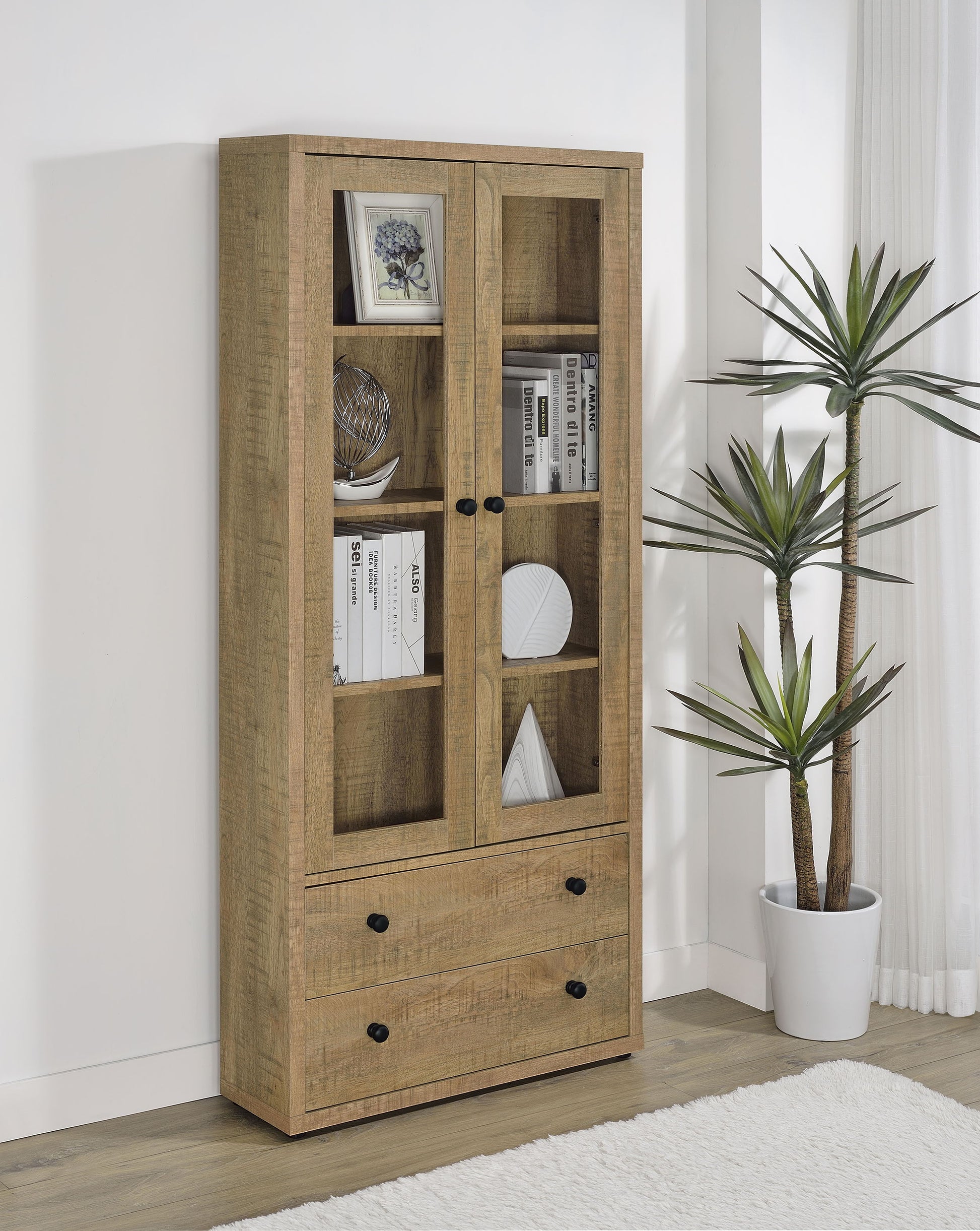 Coaster Fine Furniture Hawthorne - 4-Shelf Glass Door Tall Cabinet With Drawers | Meri Furniture