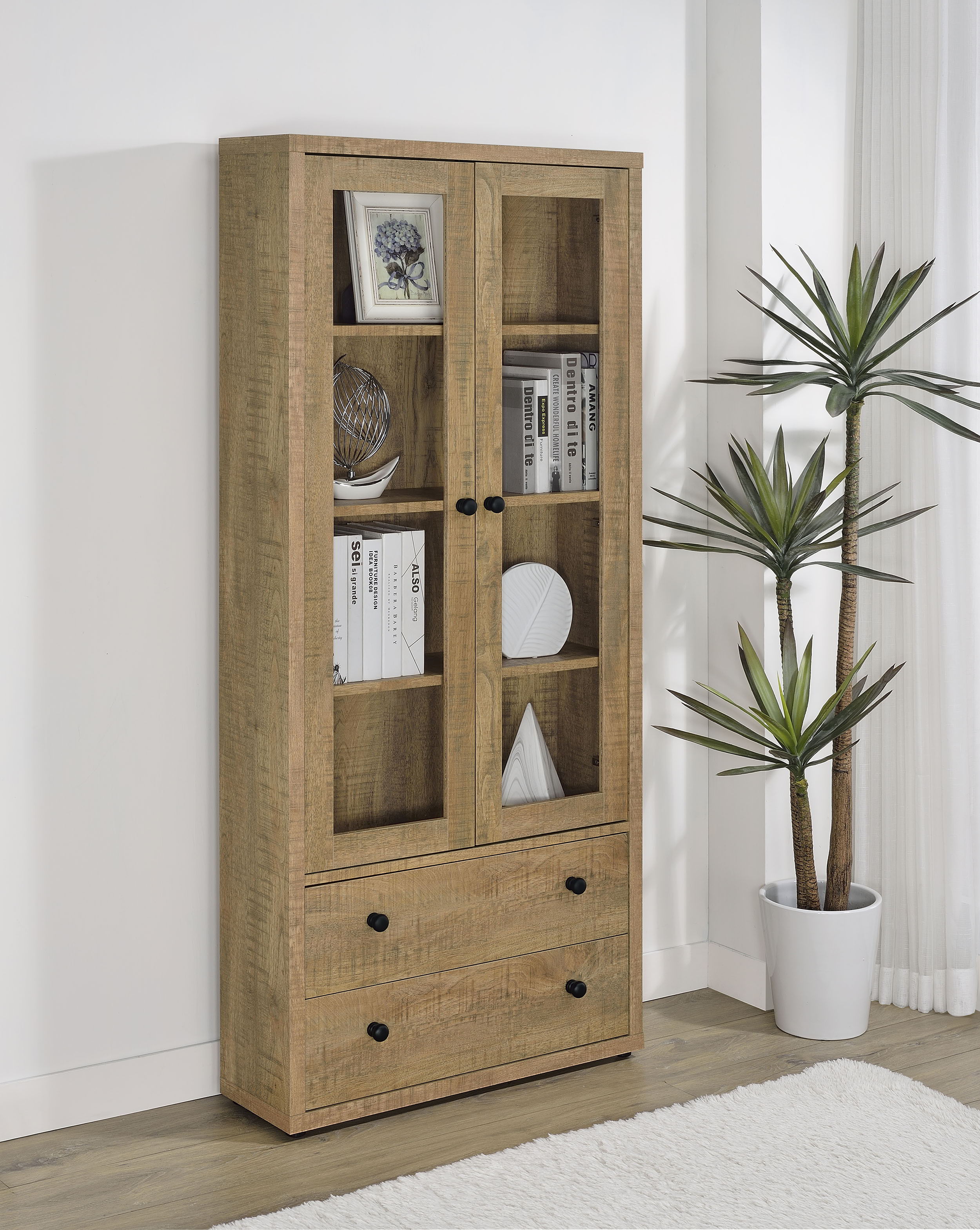Coaster Fine Furniture Hawthorne - 4-Shelf Glass Door Tall Cabinet With Drawers | Meri Furniture