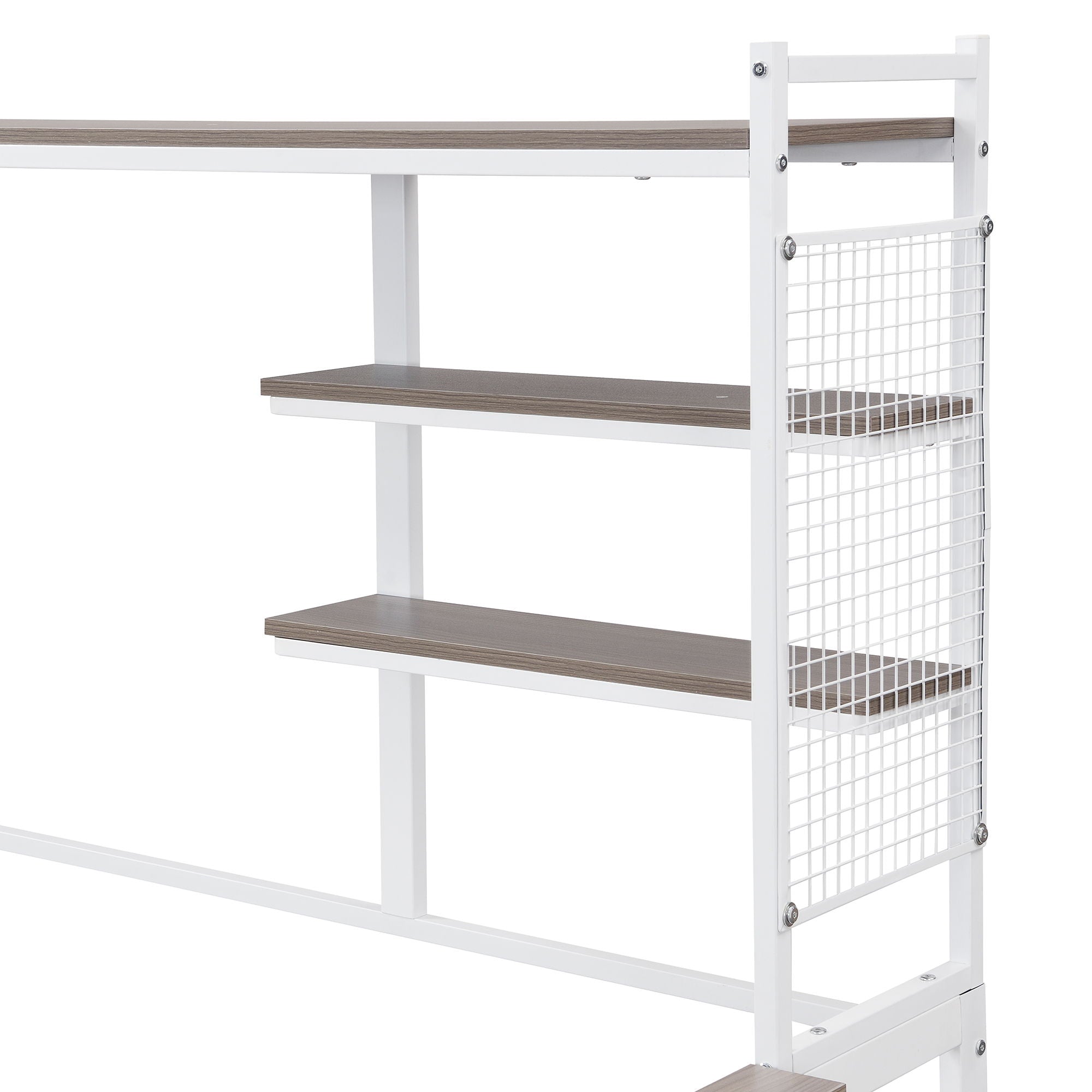 Daybed With Movable Desk, Grid, Shelves And Clothes Hanger