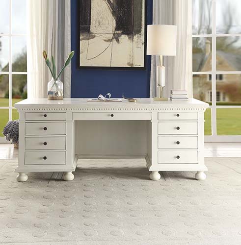 ACME Executive Office Desk with Drawer Top: Cord Management Cover Wooden Bun Round Leg | Meri Furniture