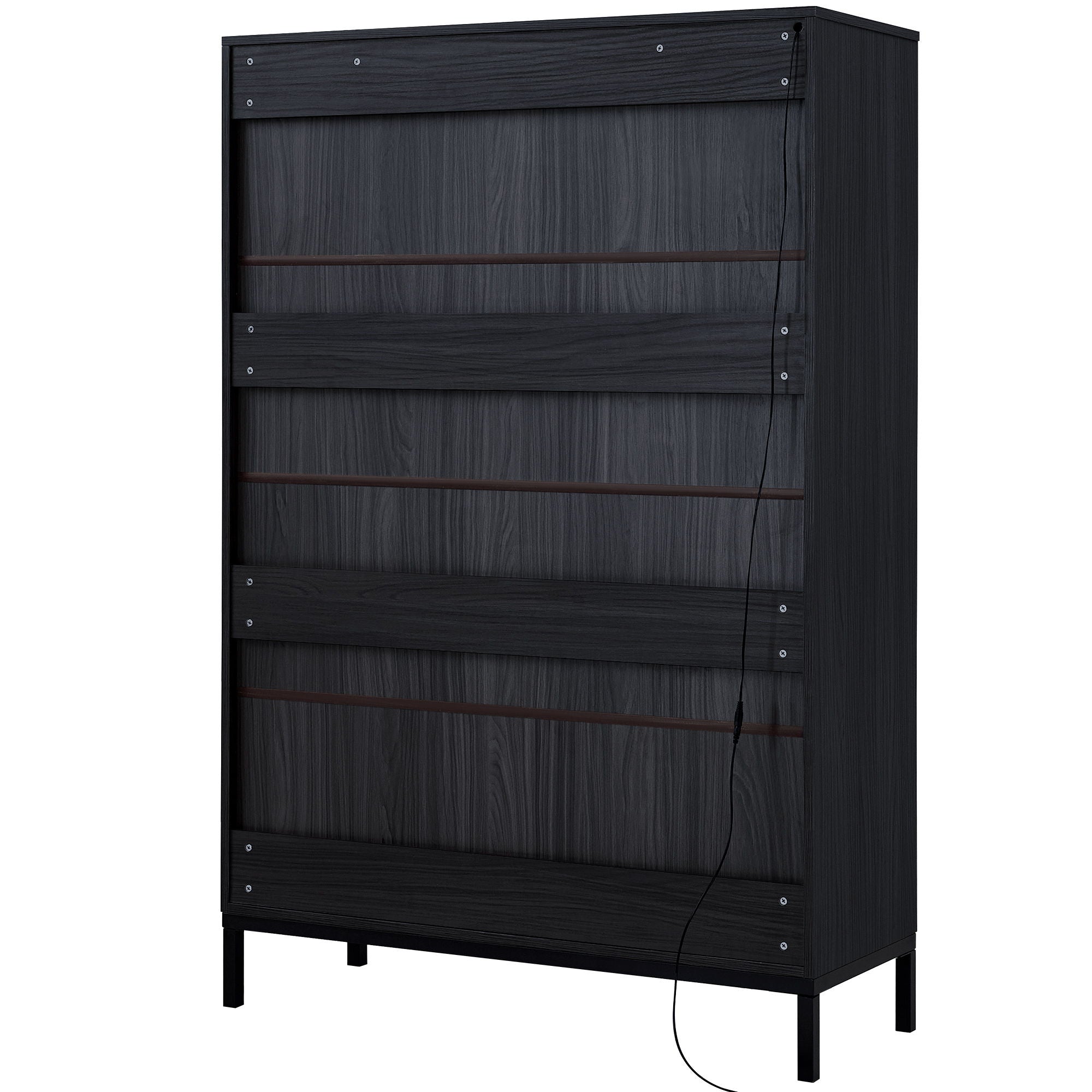 Modern Style Tall Display Cabinet With LED Lighting, Tempered Glass Door, 2 Drawers