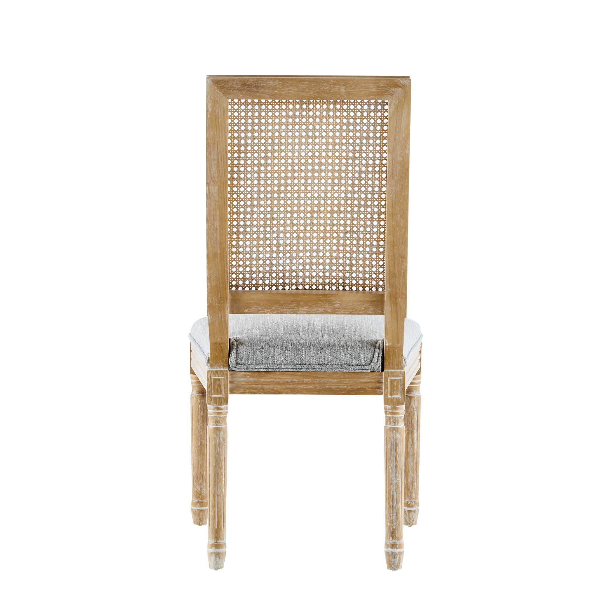 French Country Dining Chair With Rectangular Cane Backrest And Smooth Upholstered Seating