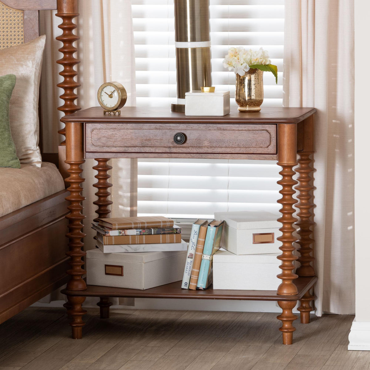 Neviah 1-Drawer Nightstand, Walnut Brown