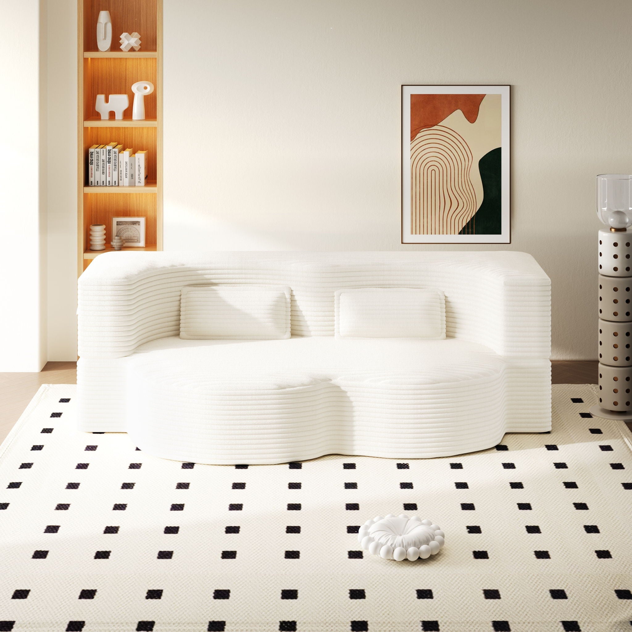 Floor Sofa With 2 Pillows, Convertible Twin Size Mattress For Living Room