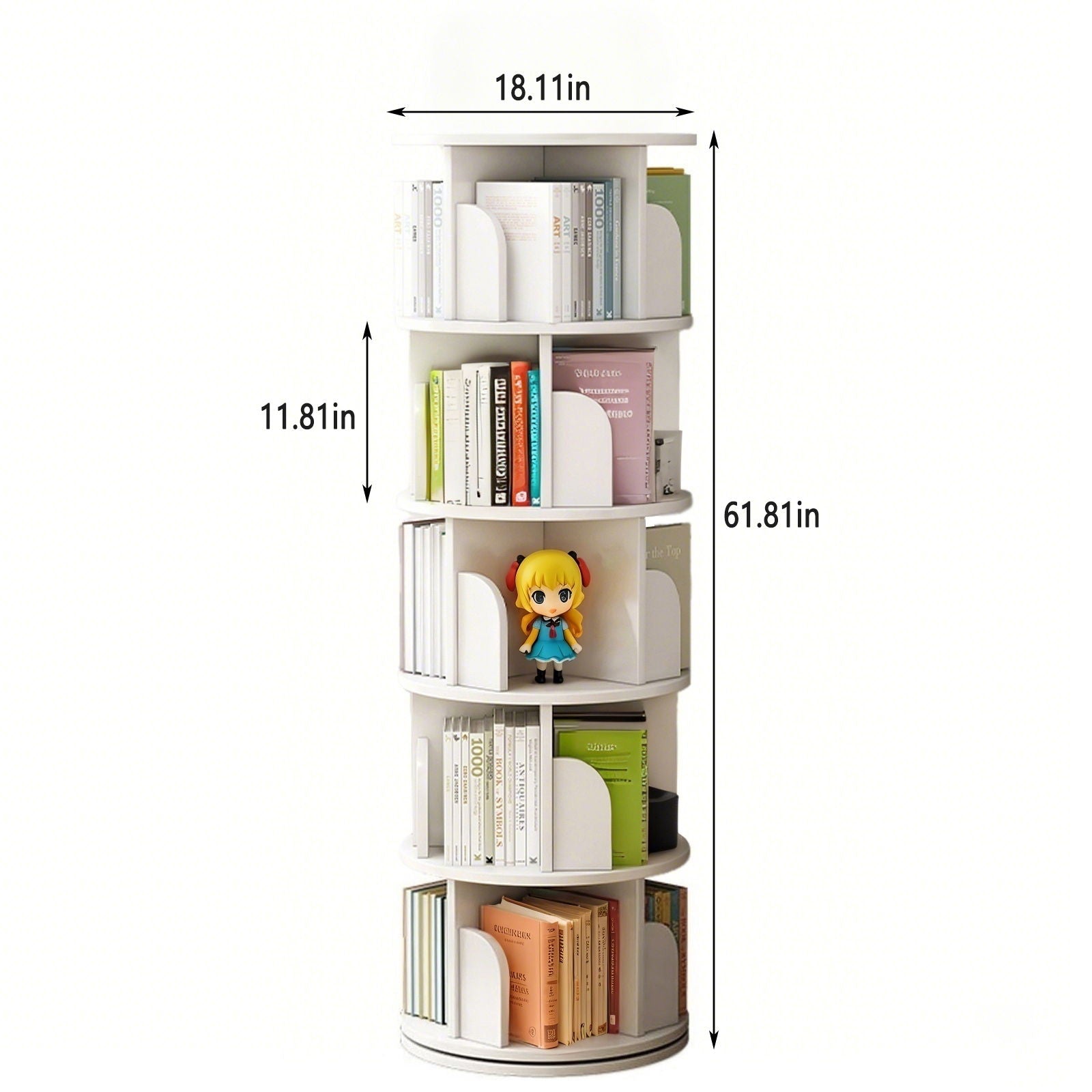 5 Tier Rotating Bookshelf, Spinning Design