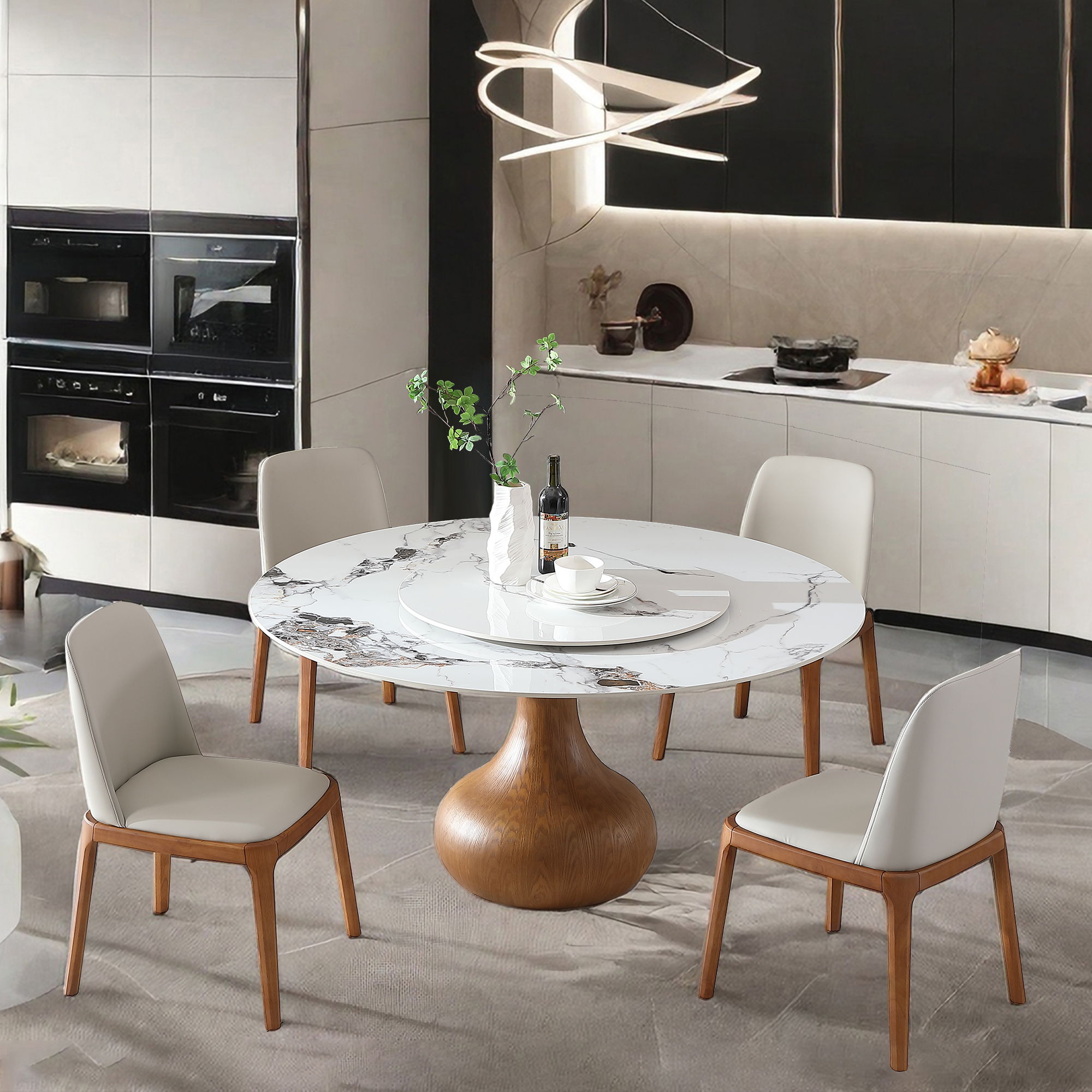 Round Modern Marble Dining Table With Chairs