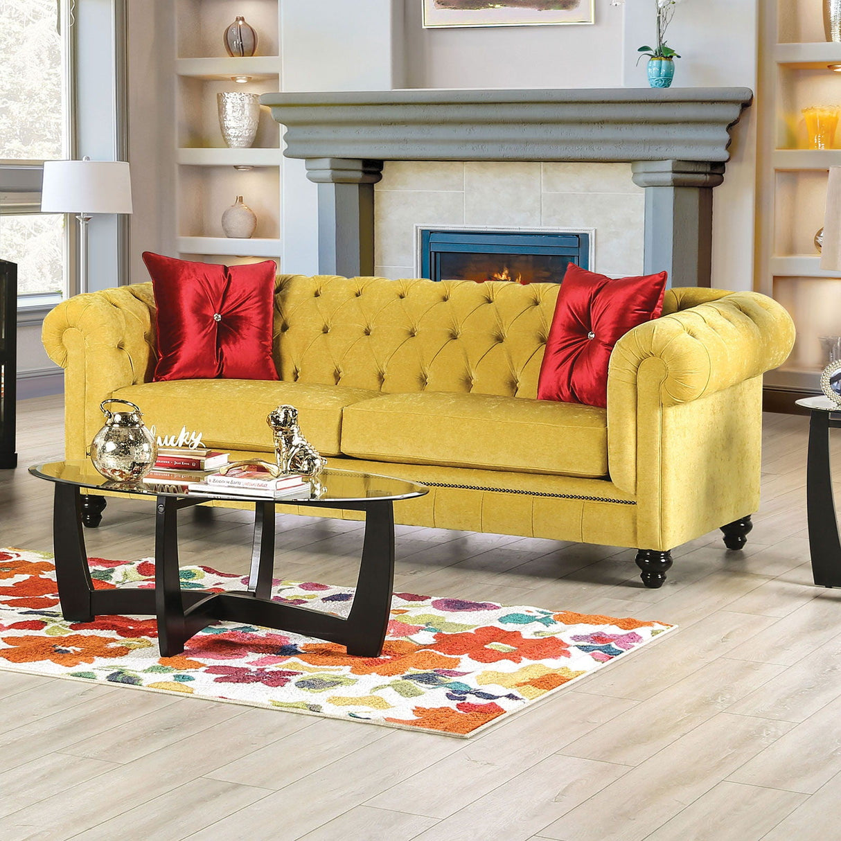 Furniture of America Eliza - Sofa - Royal Yellow / Red | Meri Furniture