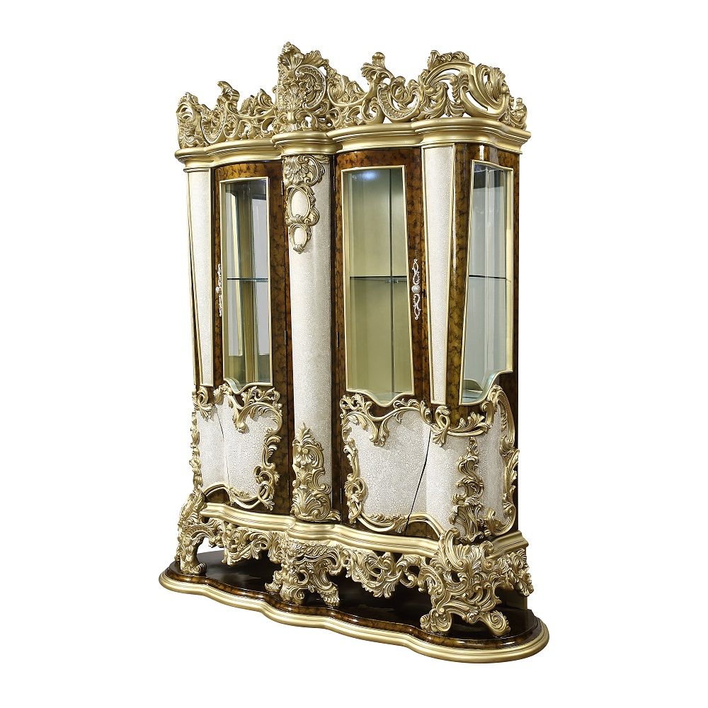 ACME Desiderius - Curio - Antique Gold & Hand-Painted Brown | Meri Furniture