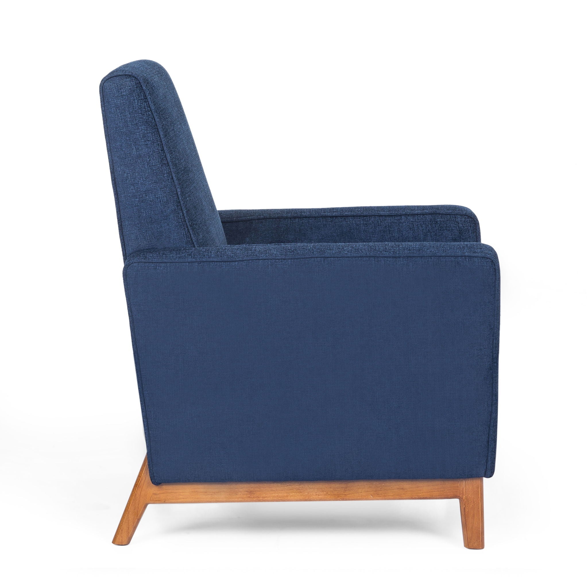 Mid Century Modern Club Chair With Upholstery And Rubberwood Legs - Navy Blue