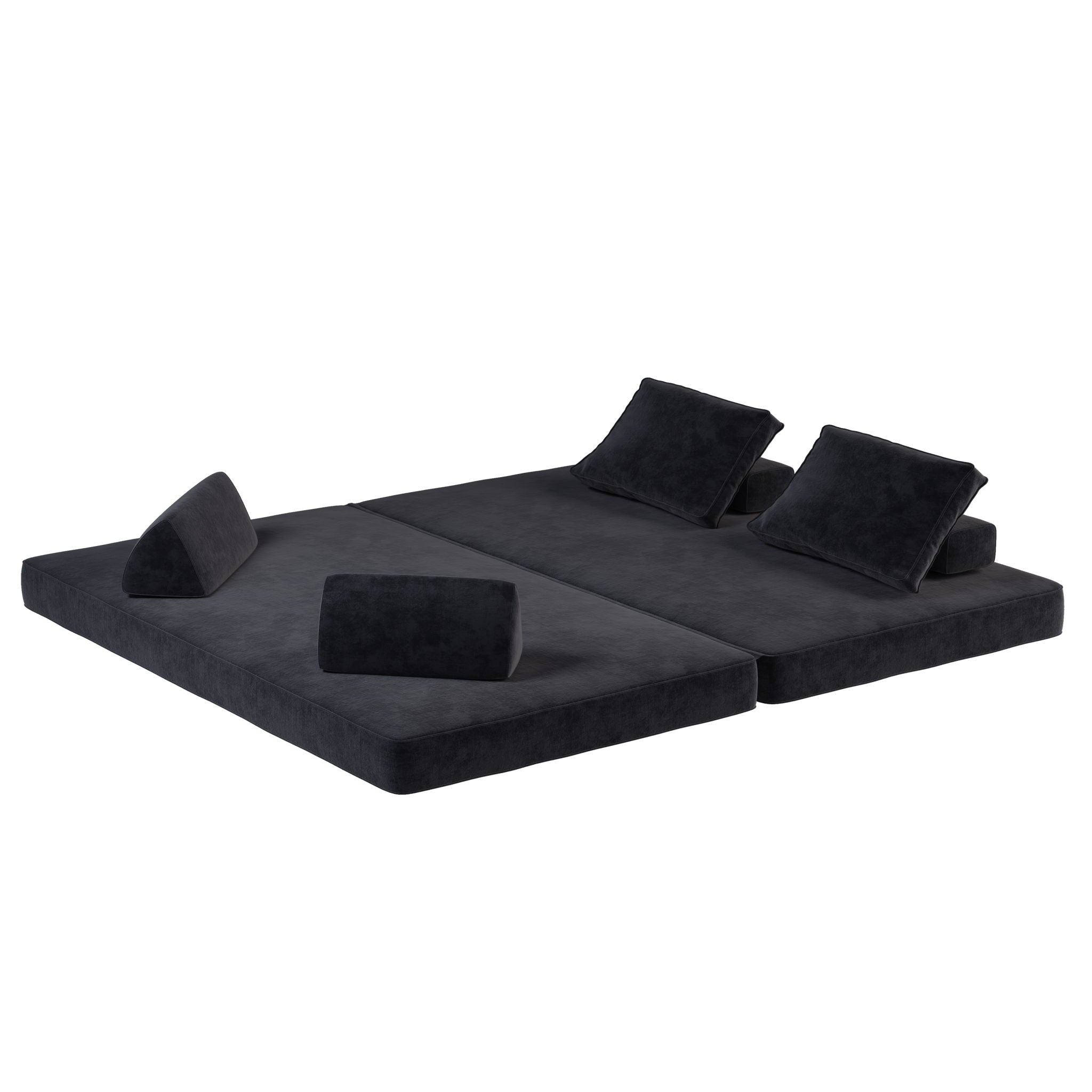 Multifunctional Convertible Sofa Bed With 2 Tumbler Backrests And 2 Pillows, Deep Seat Couch