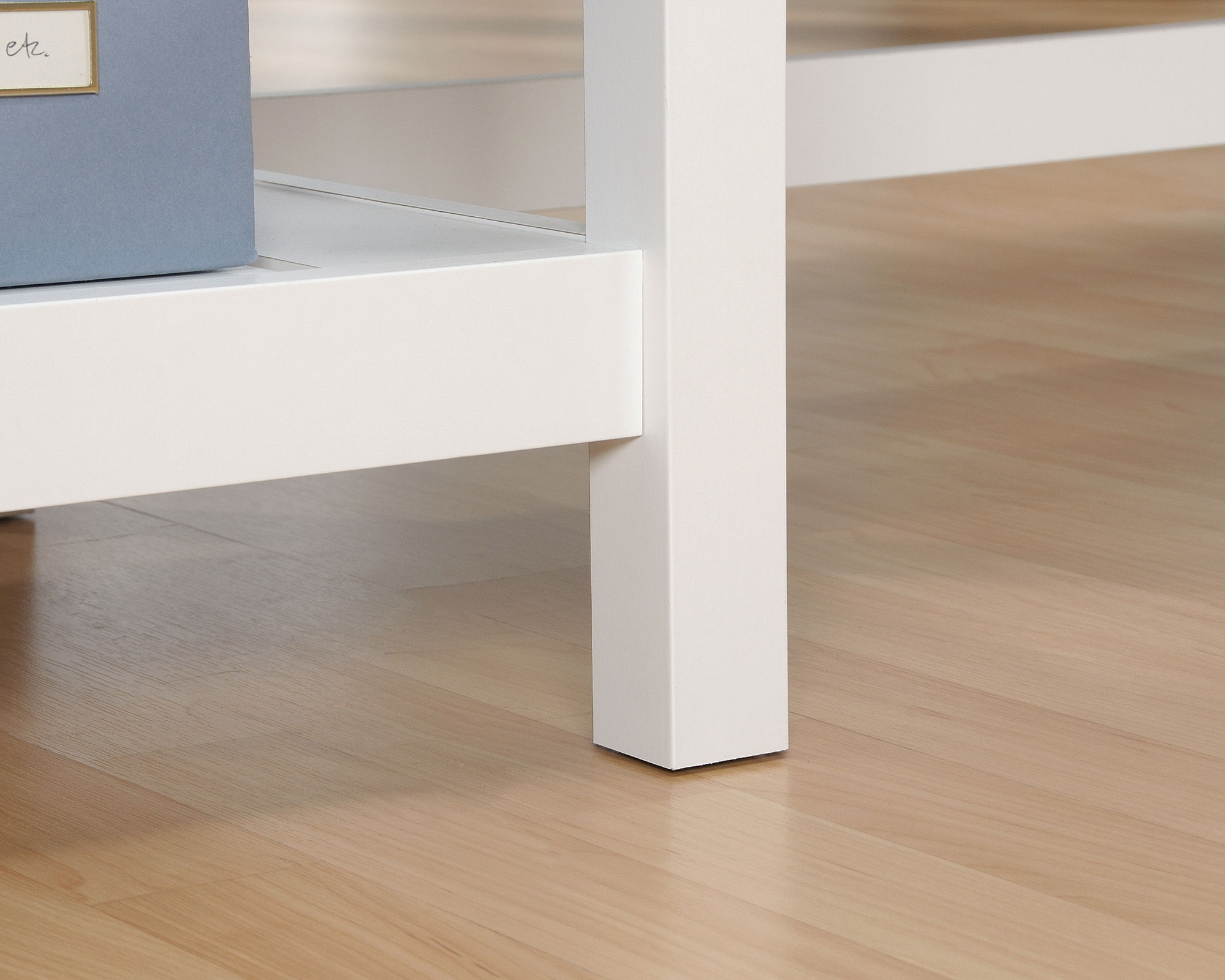 White L-Shaped Desk with Oak Finished Top