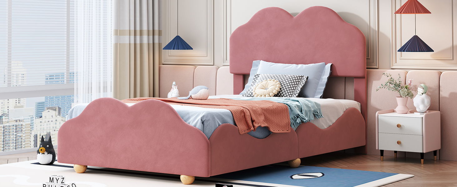 Upholstered Platform Bed With Cloud Shaped Board